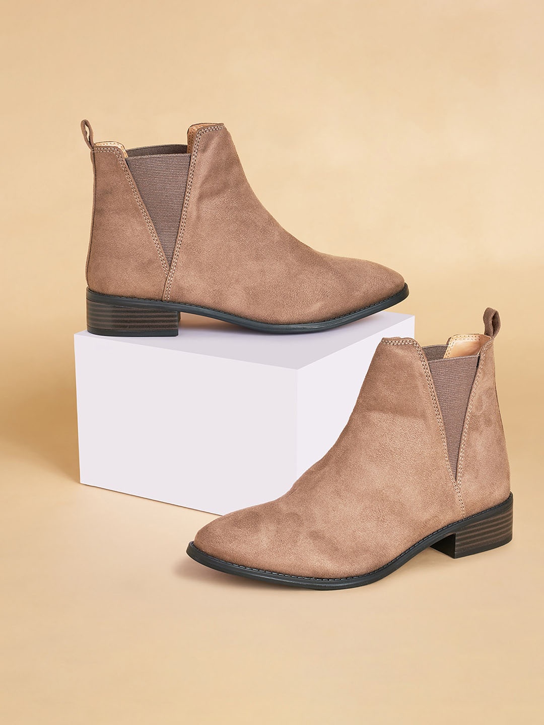 

Forever Glam by Pantaloons Women Block-Heeled Mid-Top Chelsea Boots, Taupe