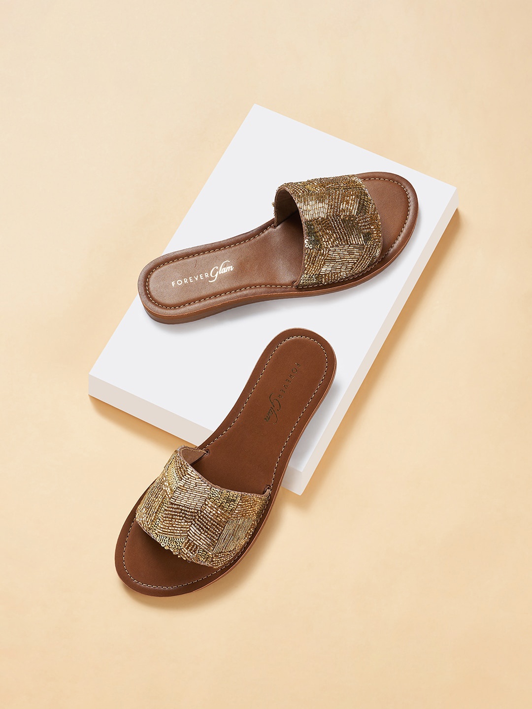 

Forever Glam by Pantaloons Embellished Open Toe Flats, Gold
