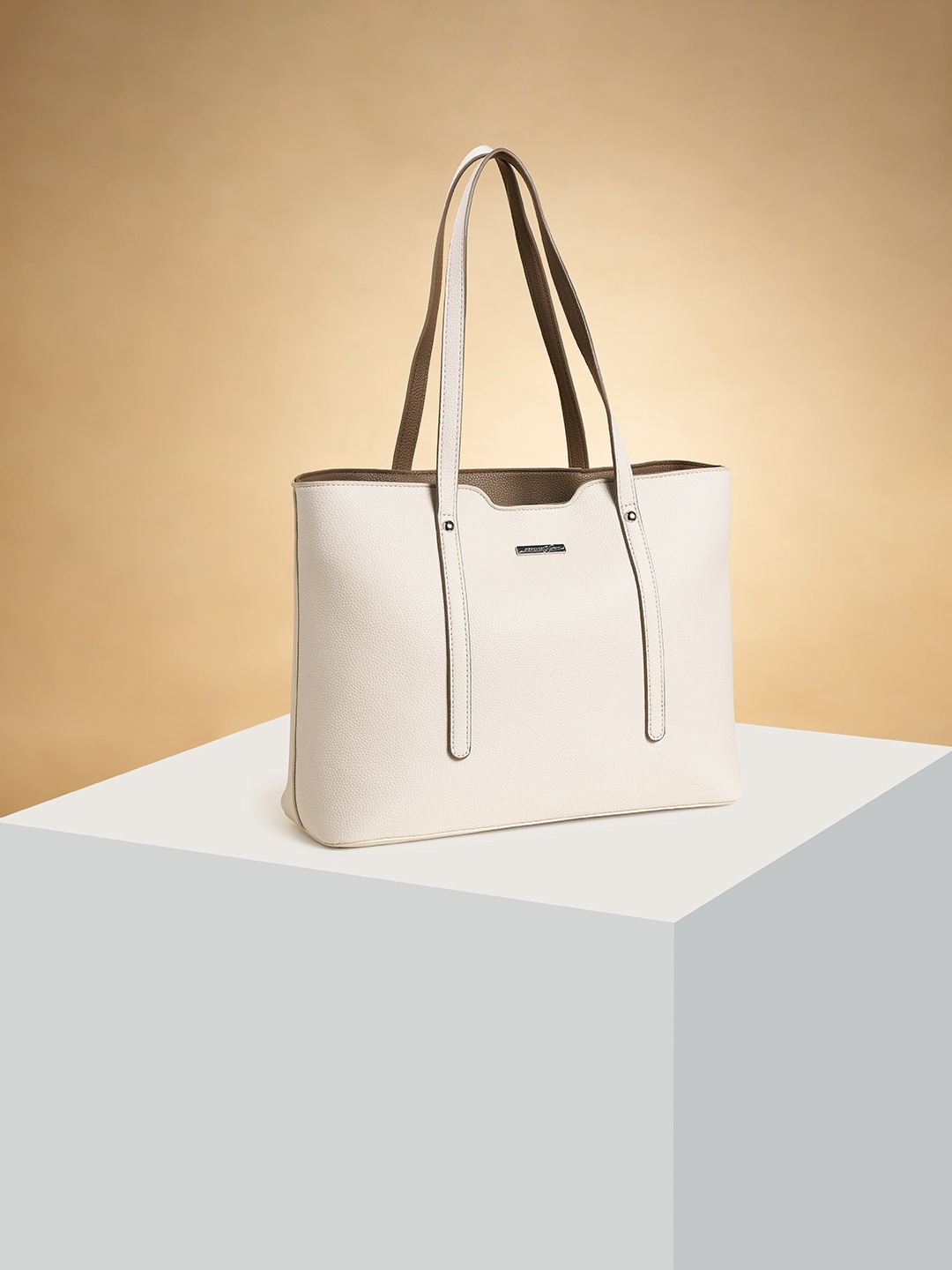 Forever Glam by Pantaloons Oversized Structured Shoulder Bag, Off white