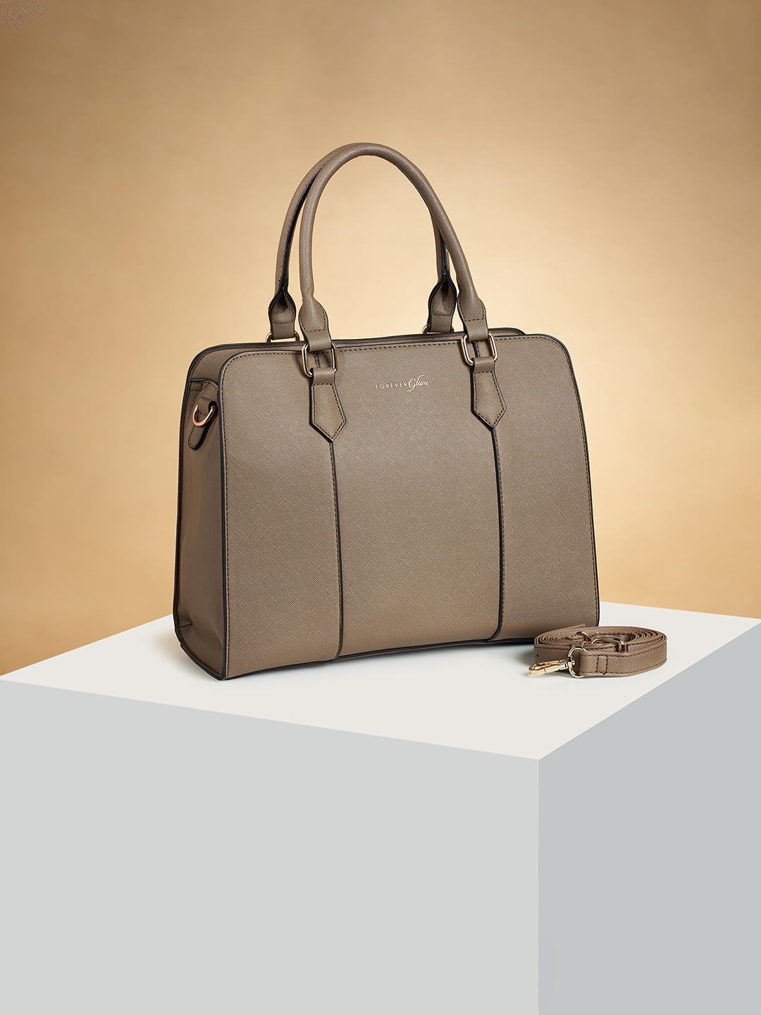 

Forever Glam by Pantaloons Textured Structured Handheld Bag, Khaki