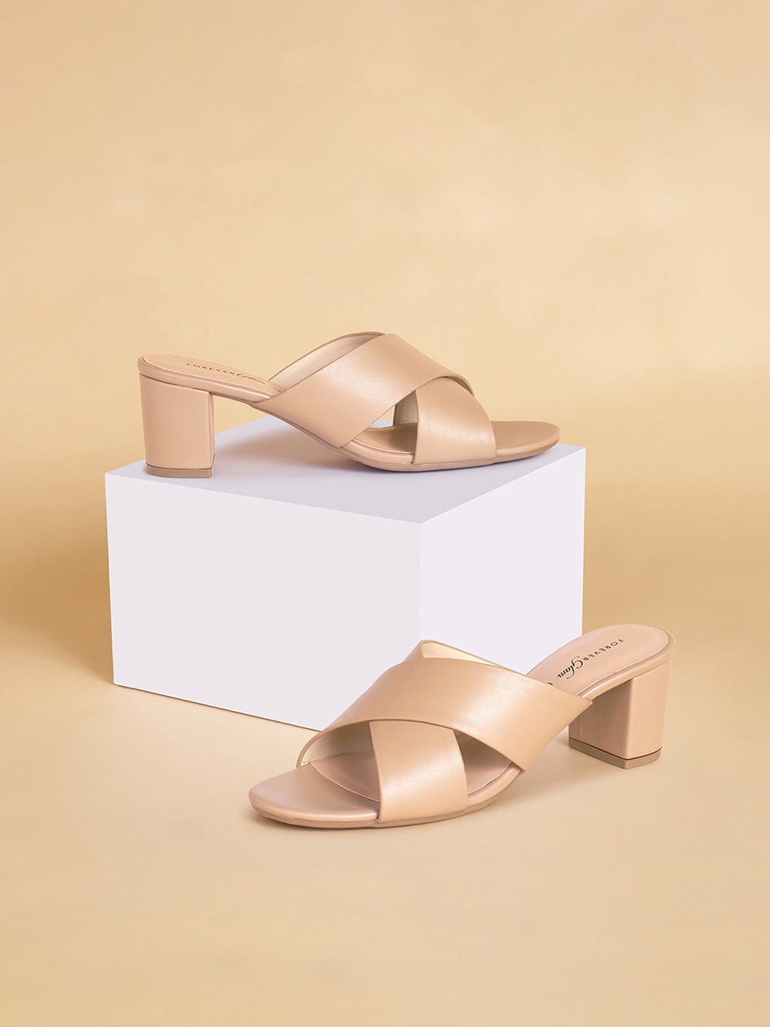 

Forever Glam by Pantaloons Open Toe Cross Strap Block Heels, Tan