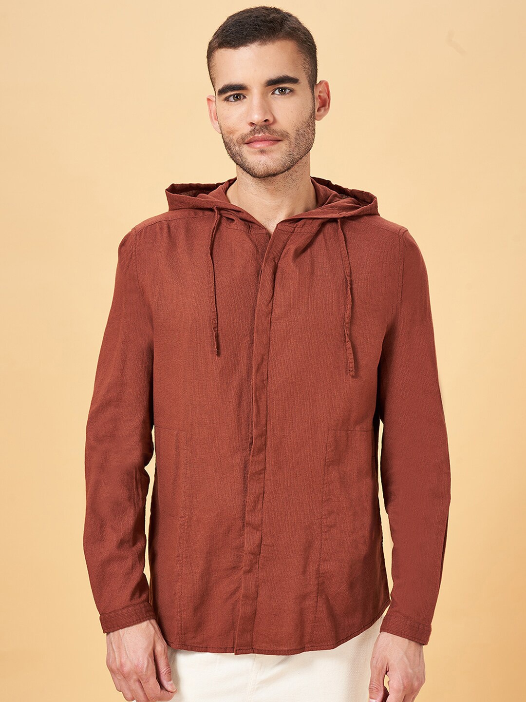 

7 Alt by Pantaloons Hooded Long Sleeves Casual Shirt, Coffee brown