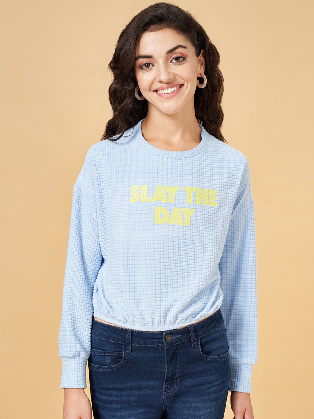 

People Printed Crop Sweatshirt, Blue