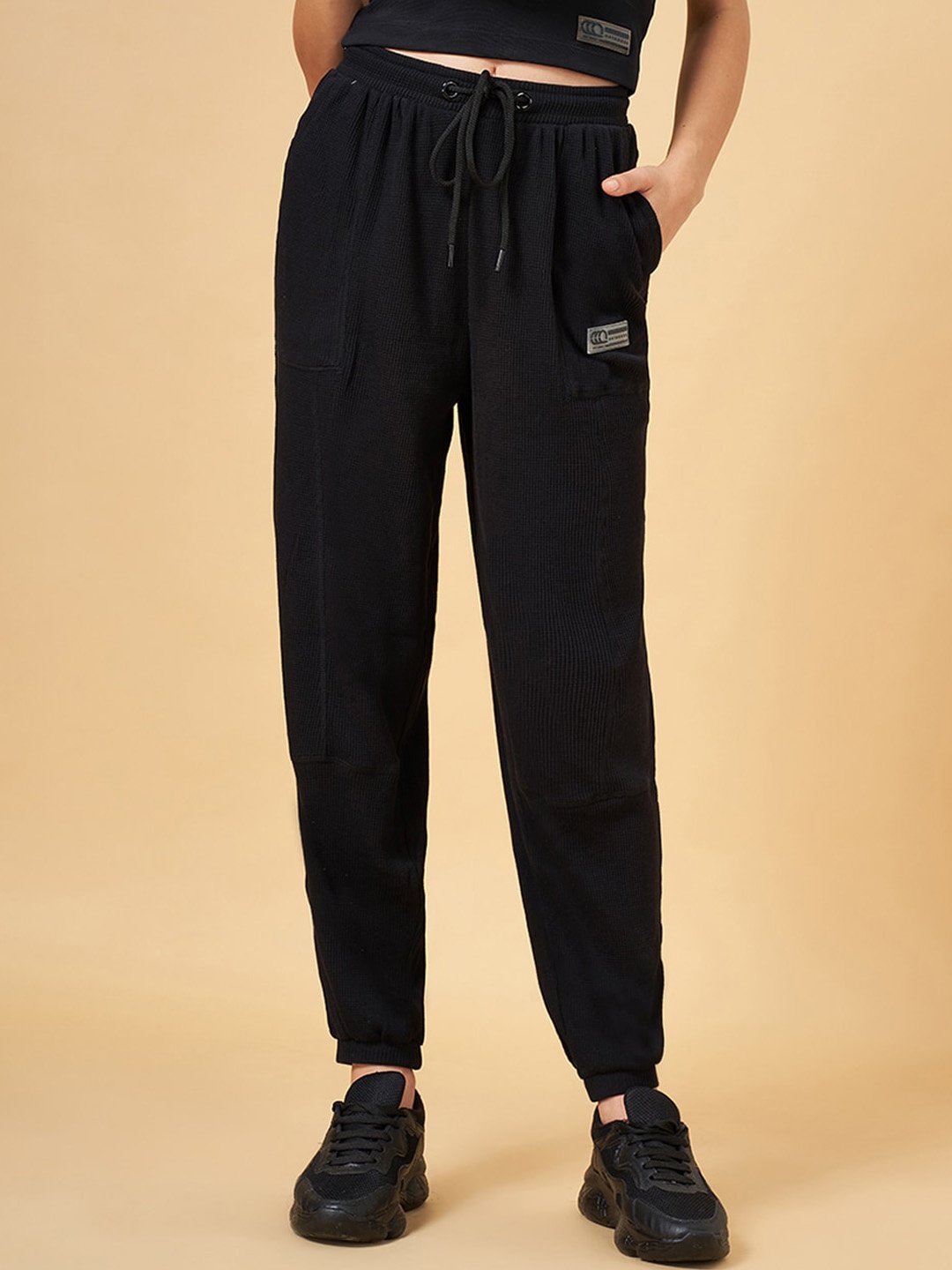 

Ajile by Pantaloons Women Cotton Relaxed Fit Joggers, Black