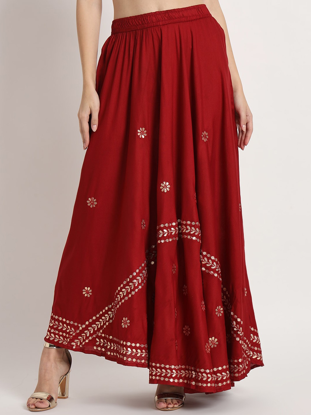 

BCZ Style Embellished Flared Maxi Skirt, Maroon