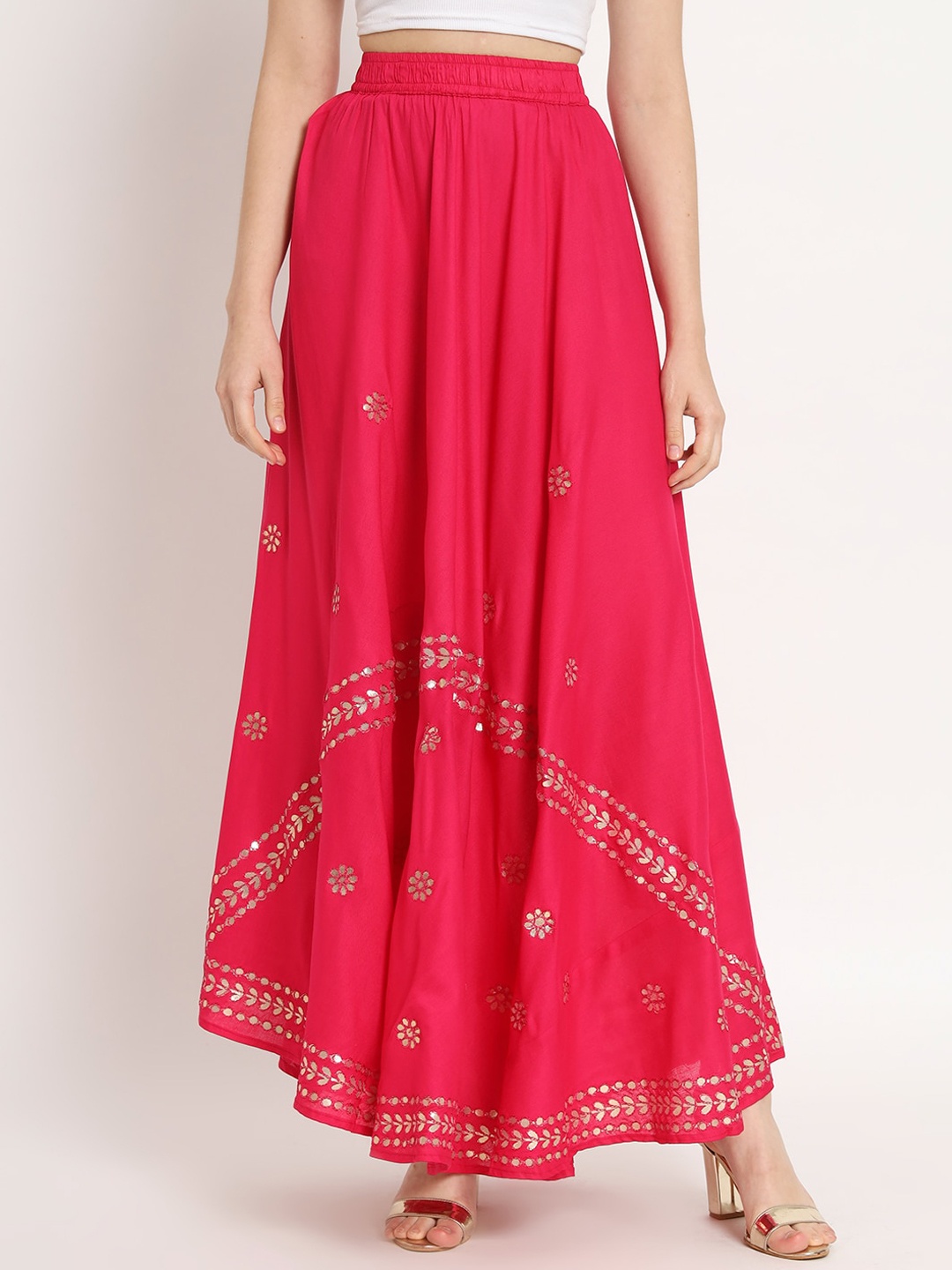 

BCZ Style Embellished Flared Maxi Skirt, Magenta