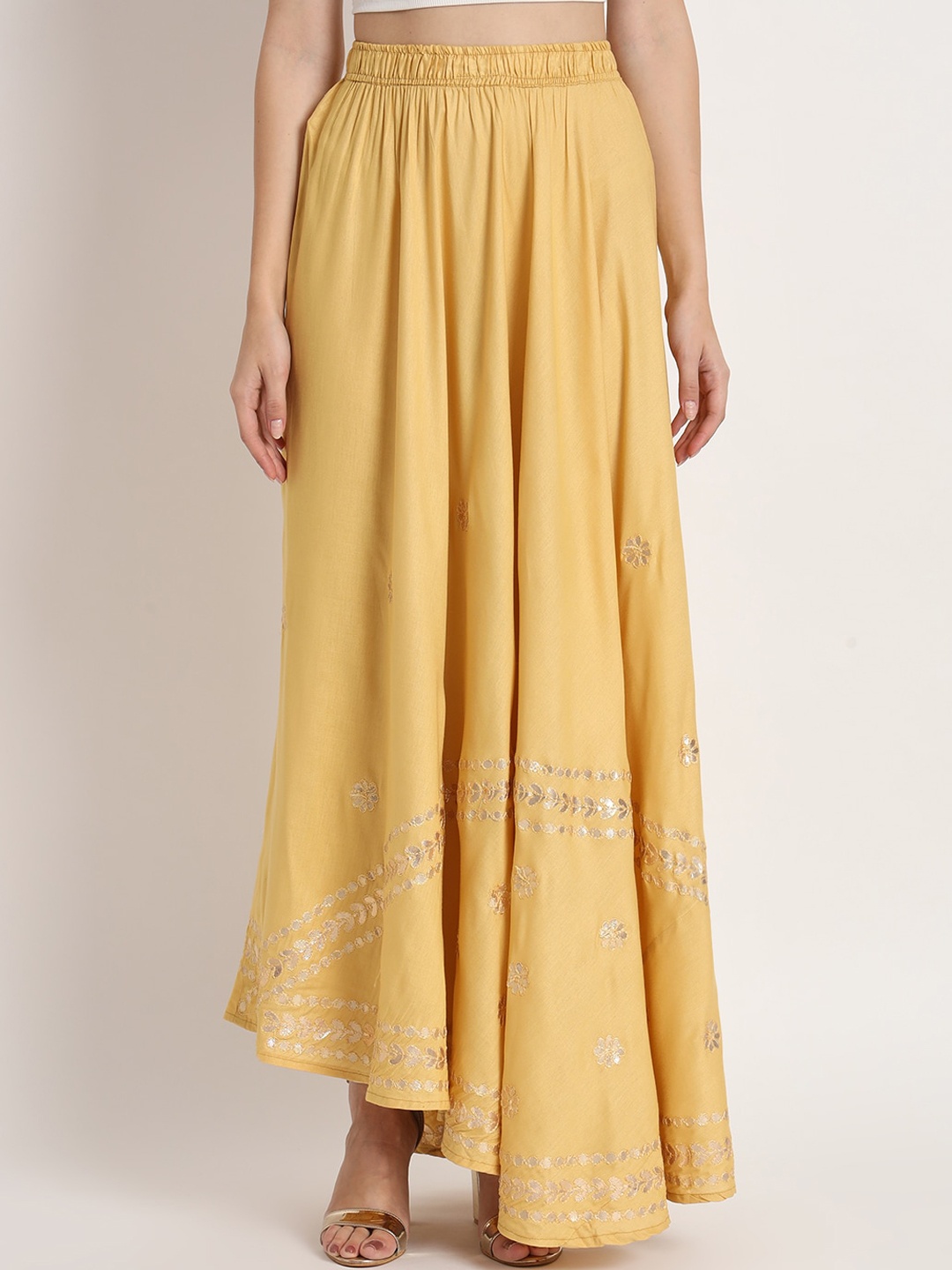 

BCZ Style Embellished Flared Maxi Skirt, Beige