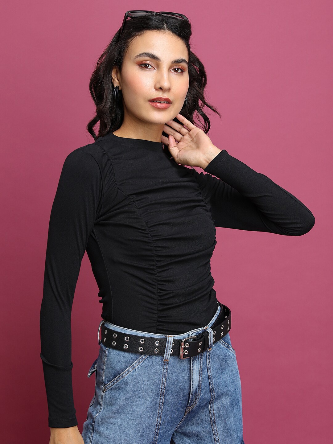 

Tokyo Talkies Ruched Front Top, Black