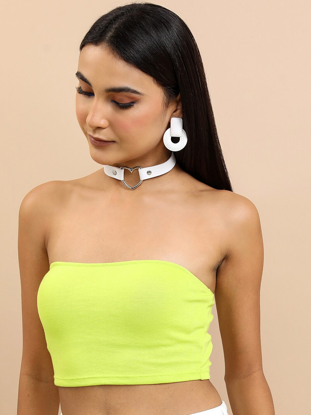 

Tokyo Talkies Green Strapless Tube Crop Top