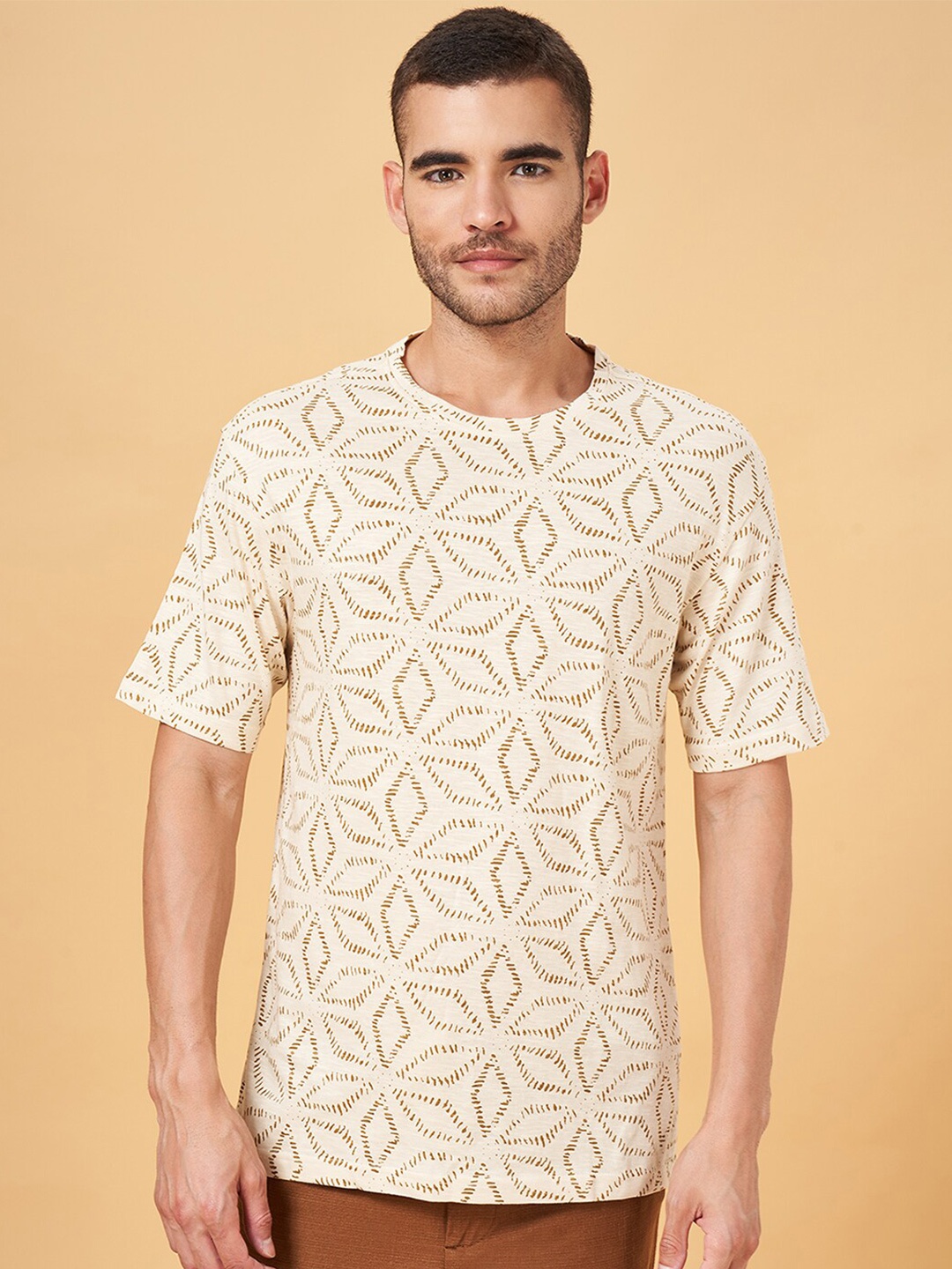

7 Alt by Pantaloons Abstract Printed Relaxed Fit Cotton T-shirt, Off white