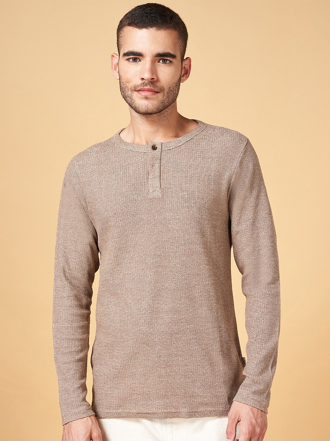 

7 Alt by Pantaloons Henley Neck Slim Fit T-shirt, Brown