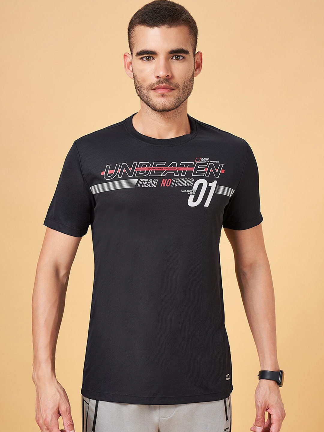 

Ajile by Pantaloons Typography Printed Slim Fit T-shirt, Black