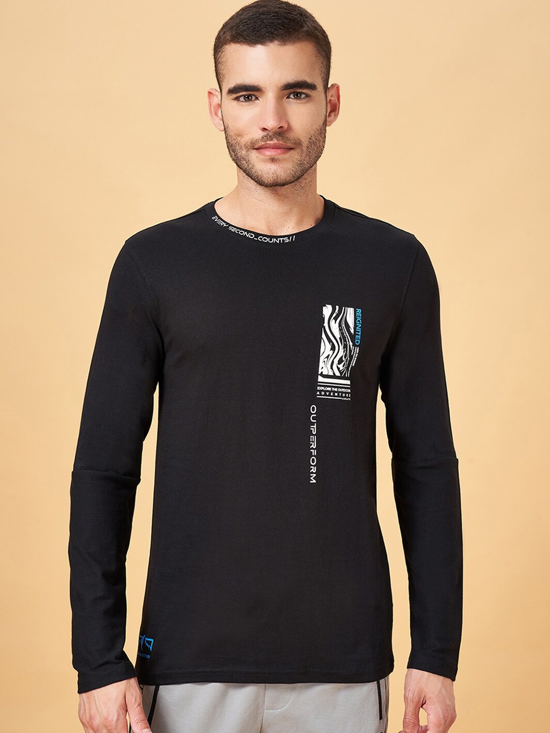 

Ajile by Pantaloons Slim Fit Graphic Printed Cotton T-shirt, Black
