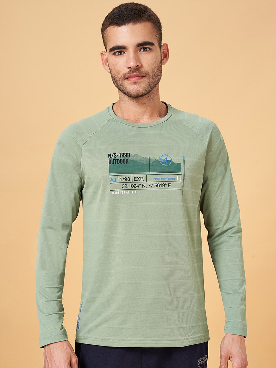 

Ajile by Pantaloons Graphic Printed Raglan Sleeves Slim Fit T-shirt, Green
