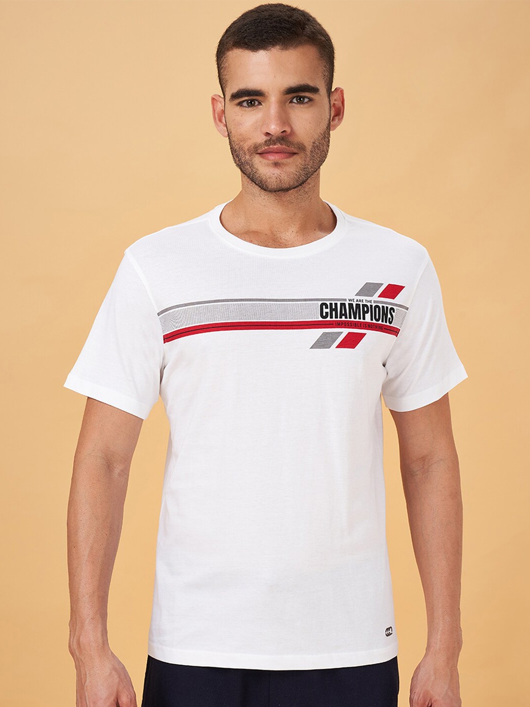 

Ajile by Pantaloons Typography Printed Cotton Slim Fit T-shirt, White