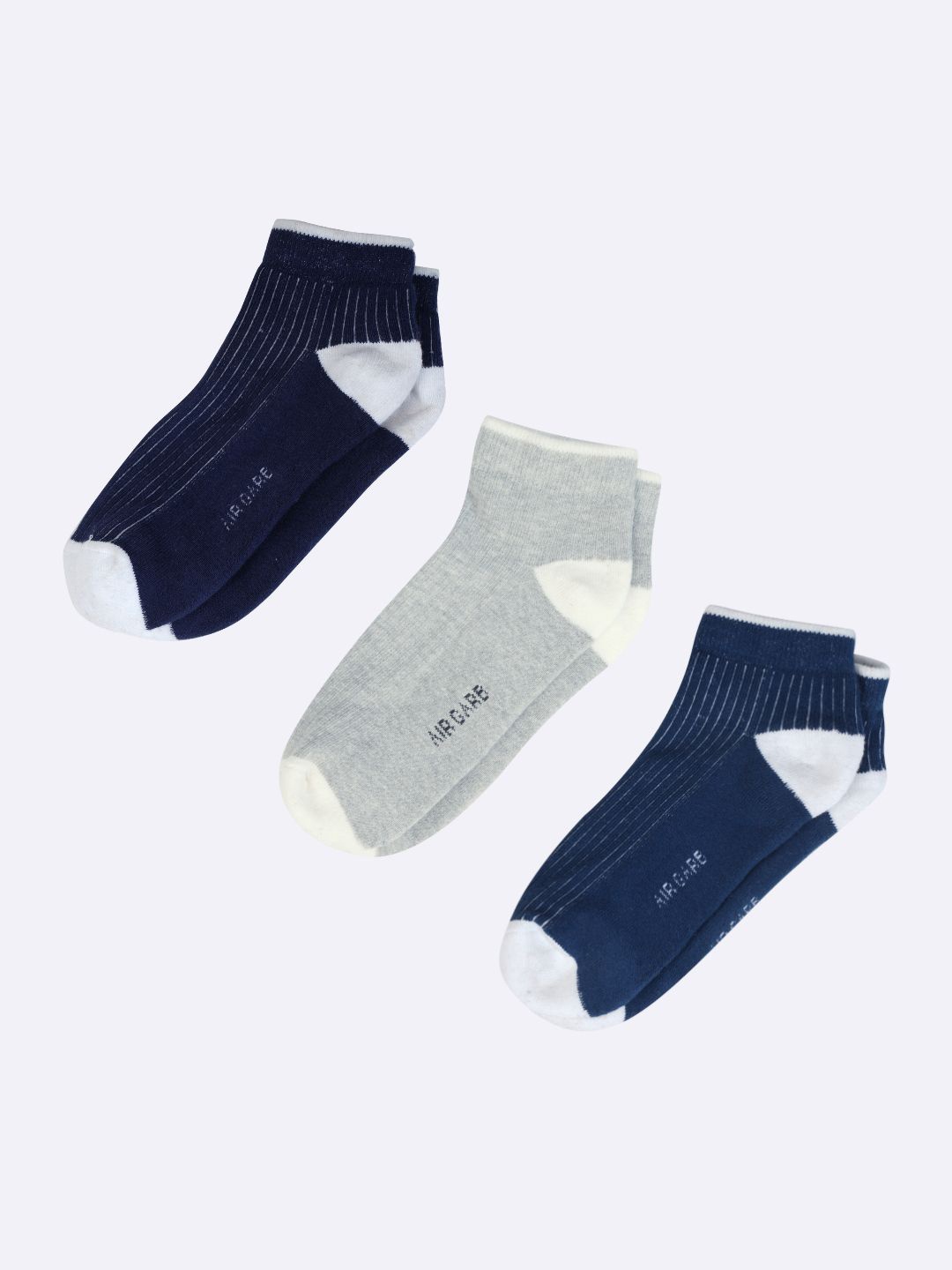 

AIR GARB Pack of 3 Striped Ankle-Length Socks, Blue