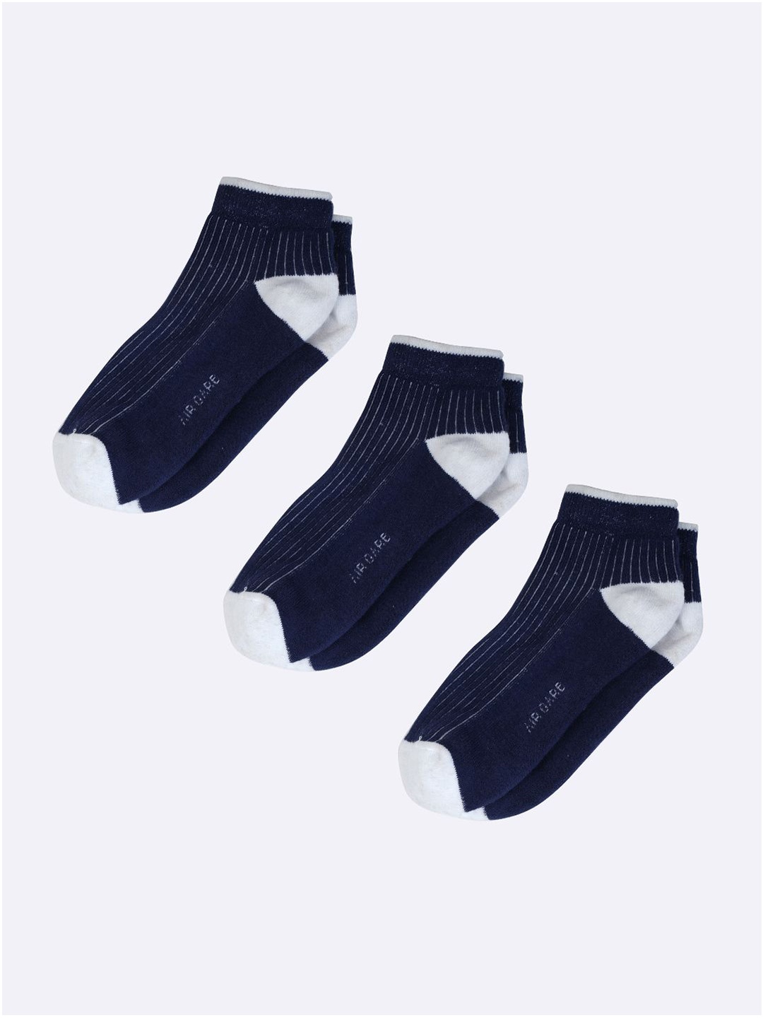 

AIR GARB Unisex Pack Of 3 Striped Pure Cotton Ankle Length Socks, Blue