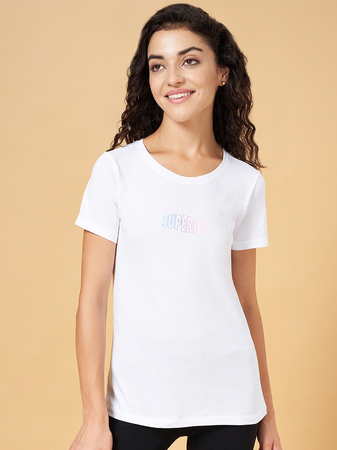 

Ajile by Pantaloons Embellished Short Sleeves Cotton T-shirt, White