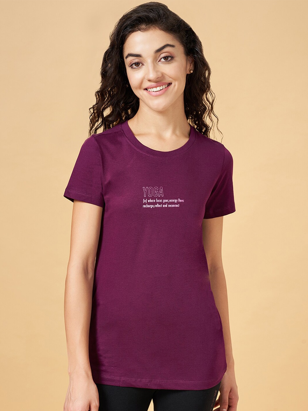 

Ajile by Pantaloons Typography Printed Cotton T-shirt, Purple