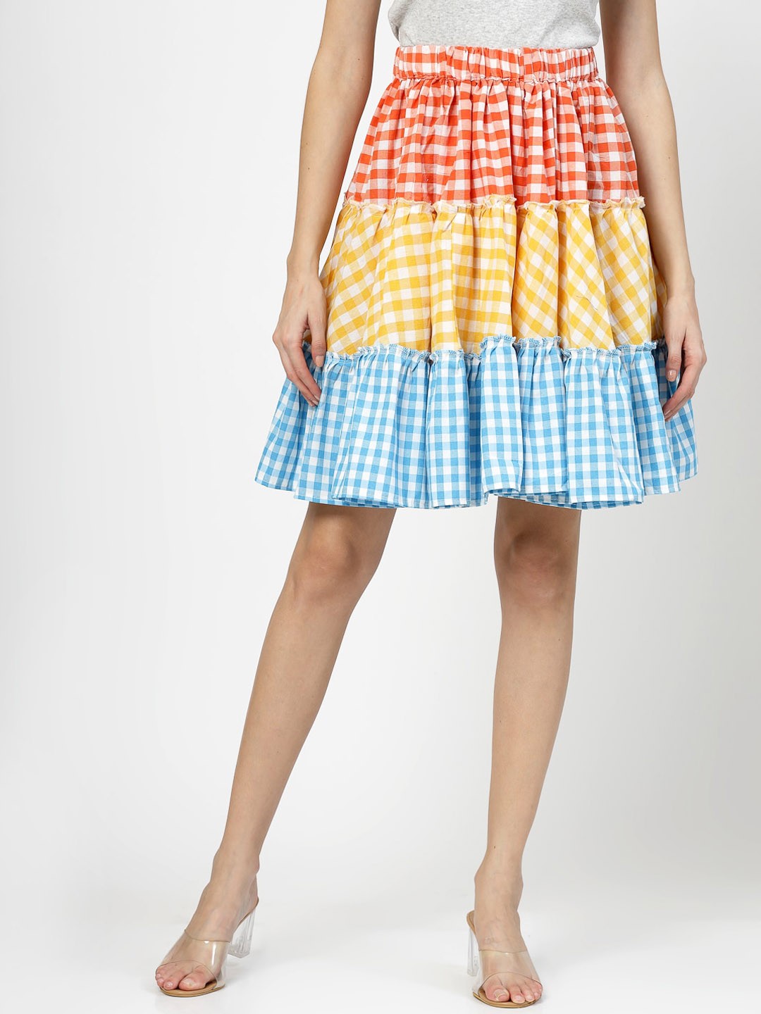 

BAESD Checked Flared Mini-Length skirt, Red