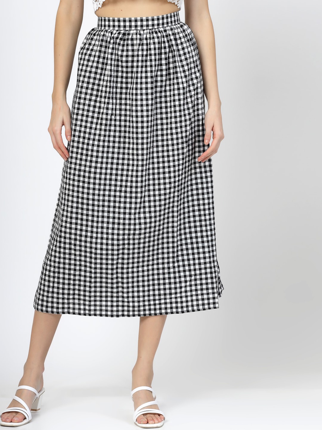 

BAESD Checked Flared Midi-Length skirt, Black