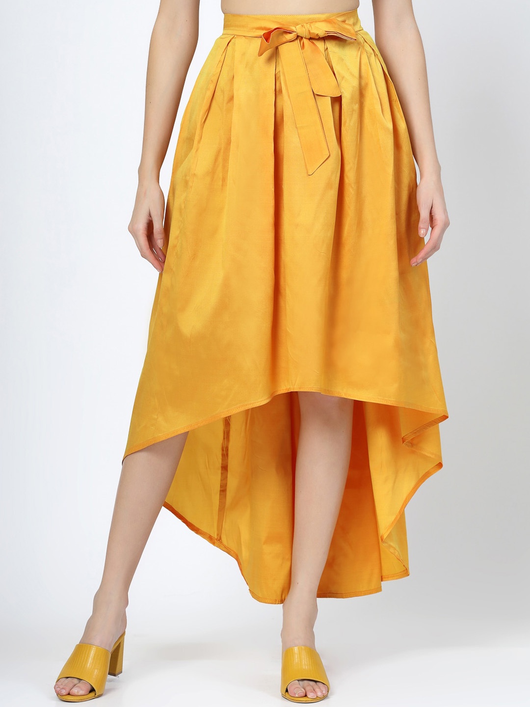 

BAESD Flared High Low knee-Length skirt, Mustard