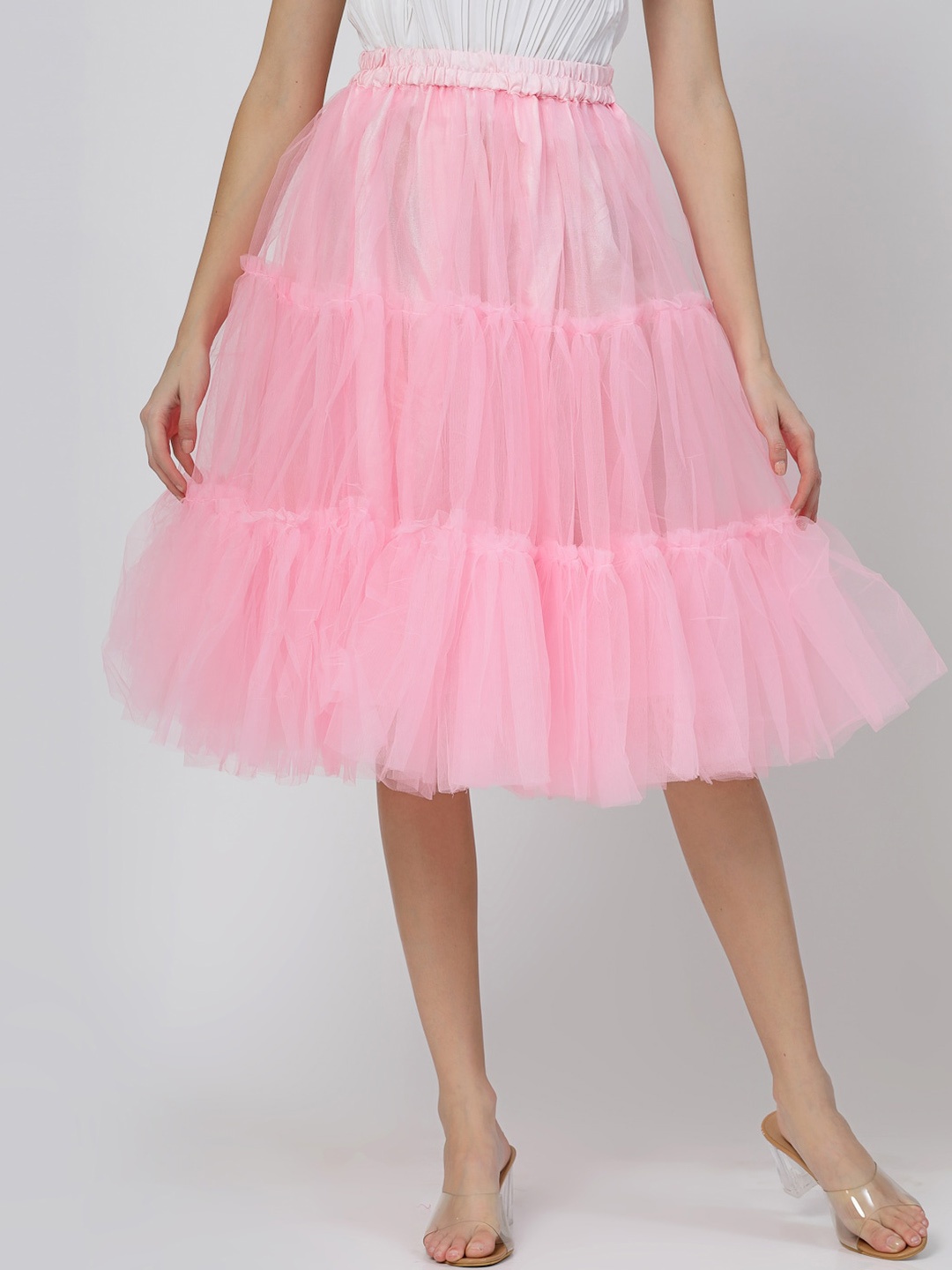 

BAESD Tiered Flared Knee Length skirt, Pink