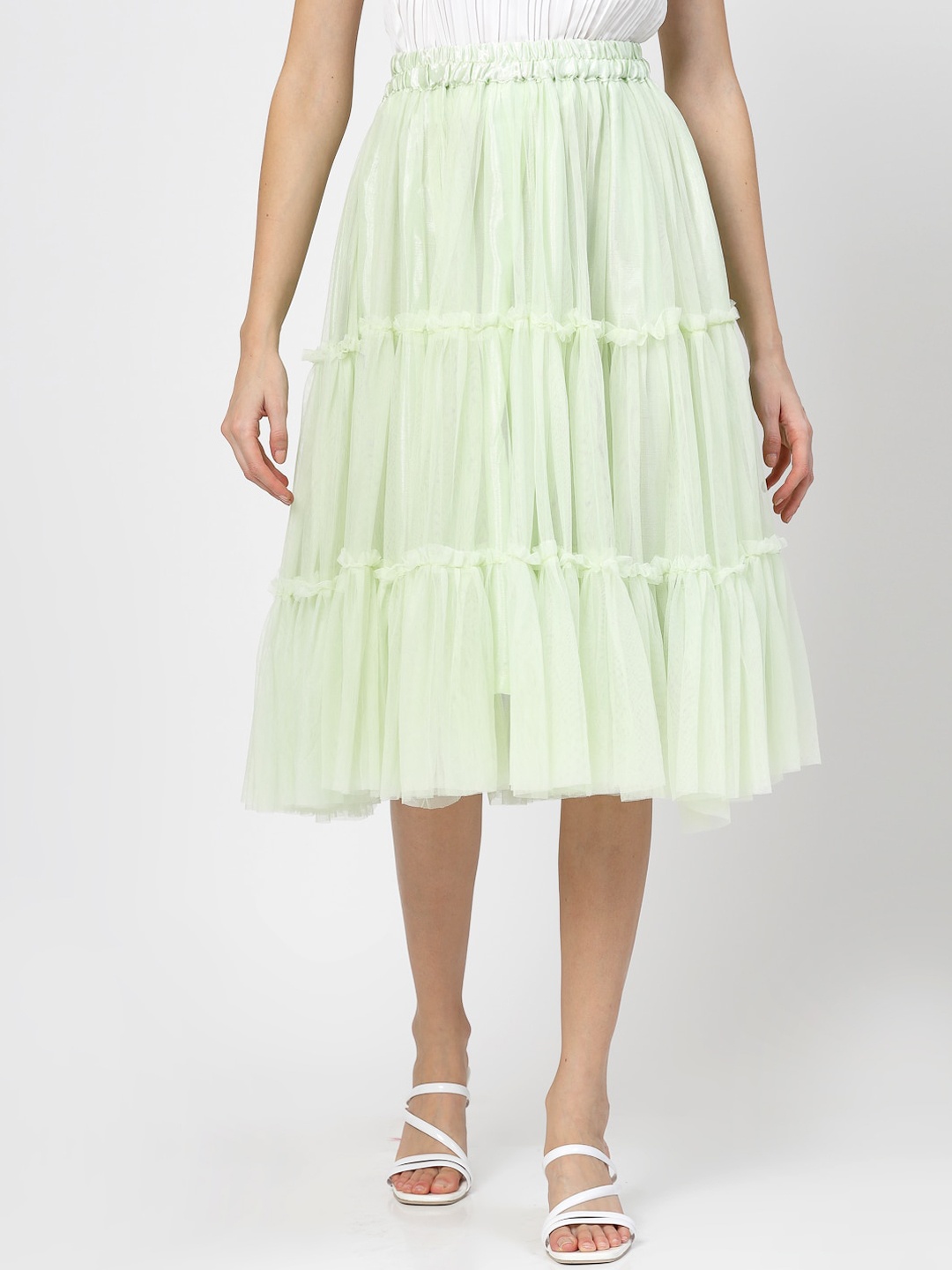 

BAESD Tiered Flared Knee-Length skirt, Lime green