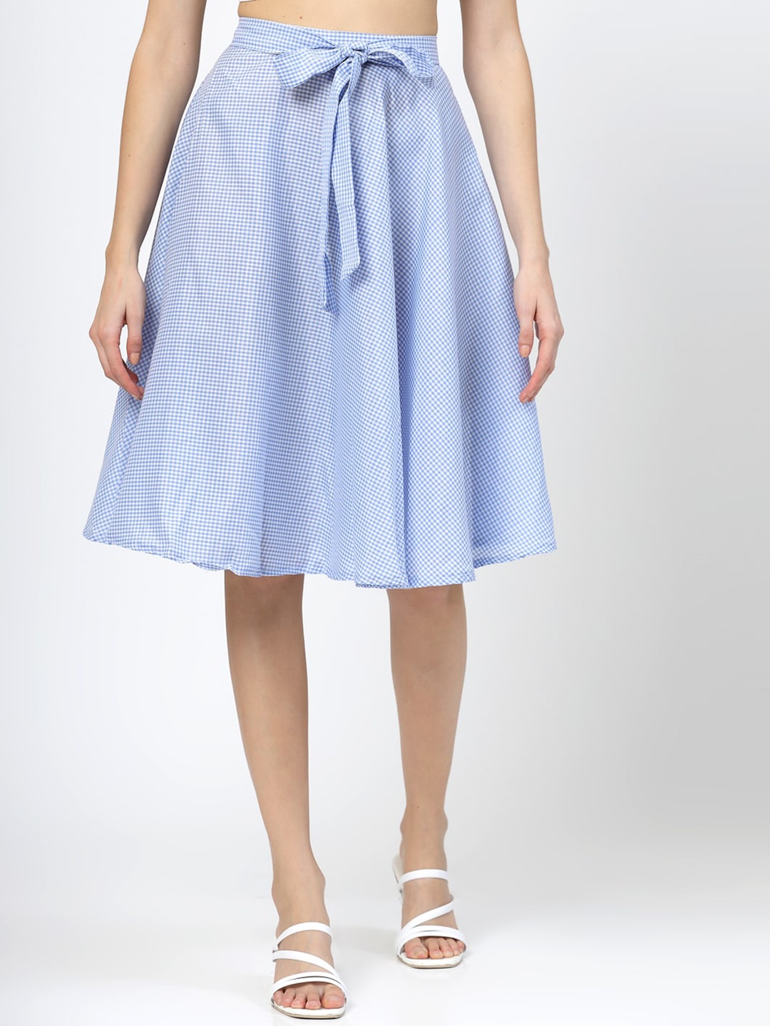 

BAESD Checked Flared Above Knee-Length skirt, Blue