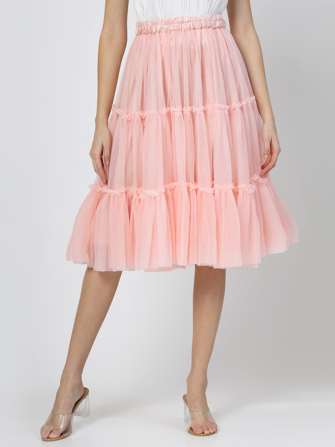 

BAESD Tiered Flared Knee Length skirt, Peach