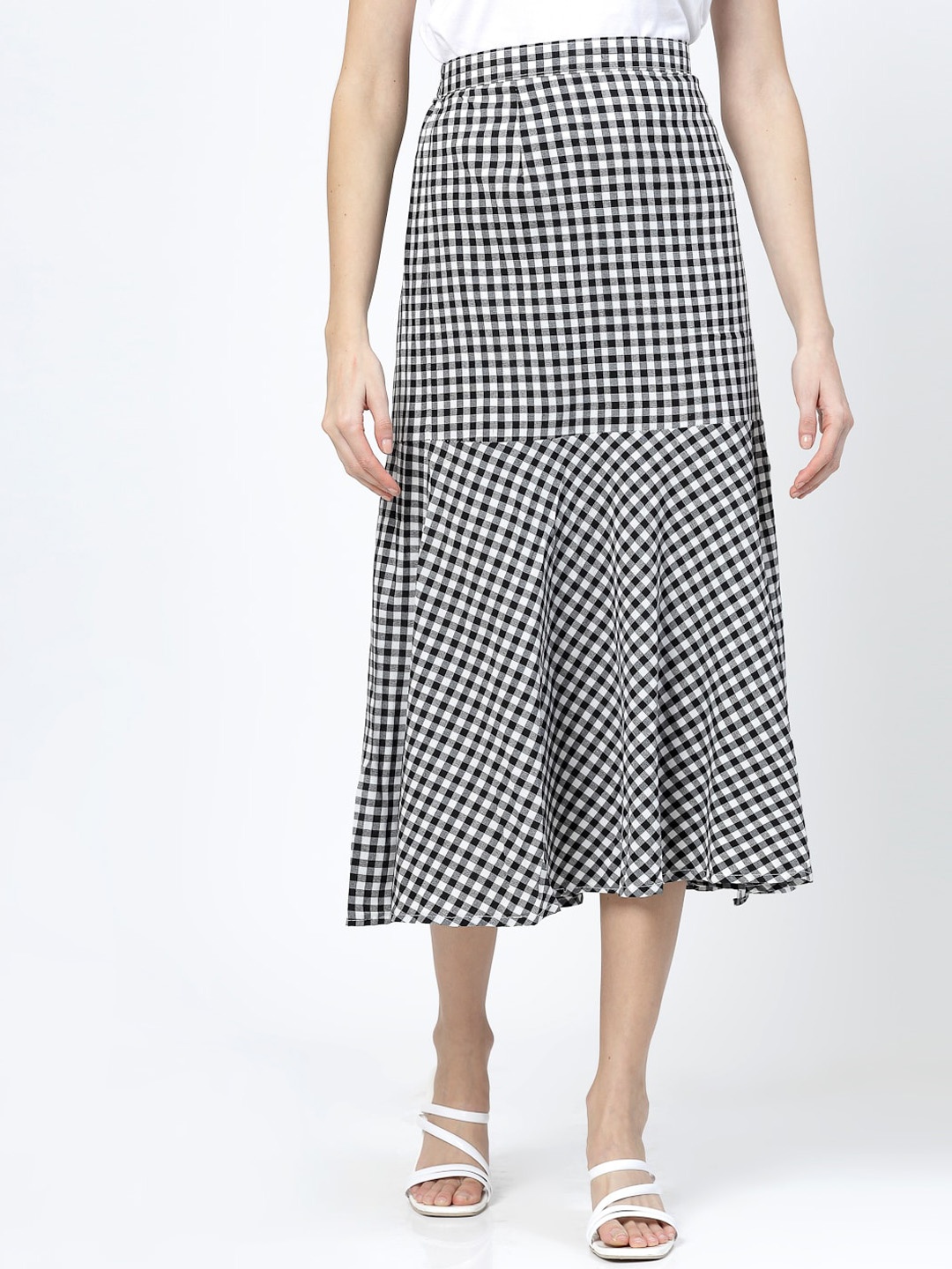 

BAESD Checked Midi-Length Flared Skirt, Black