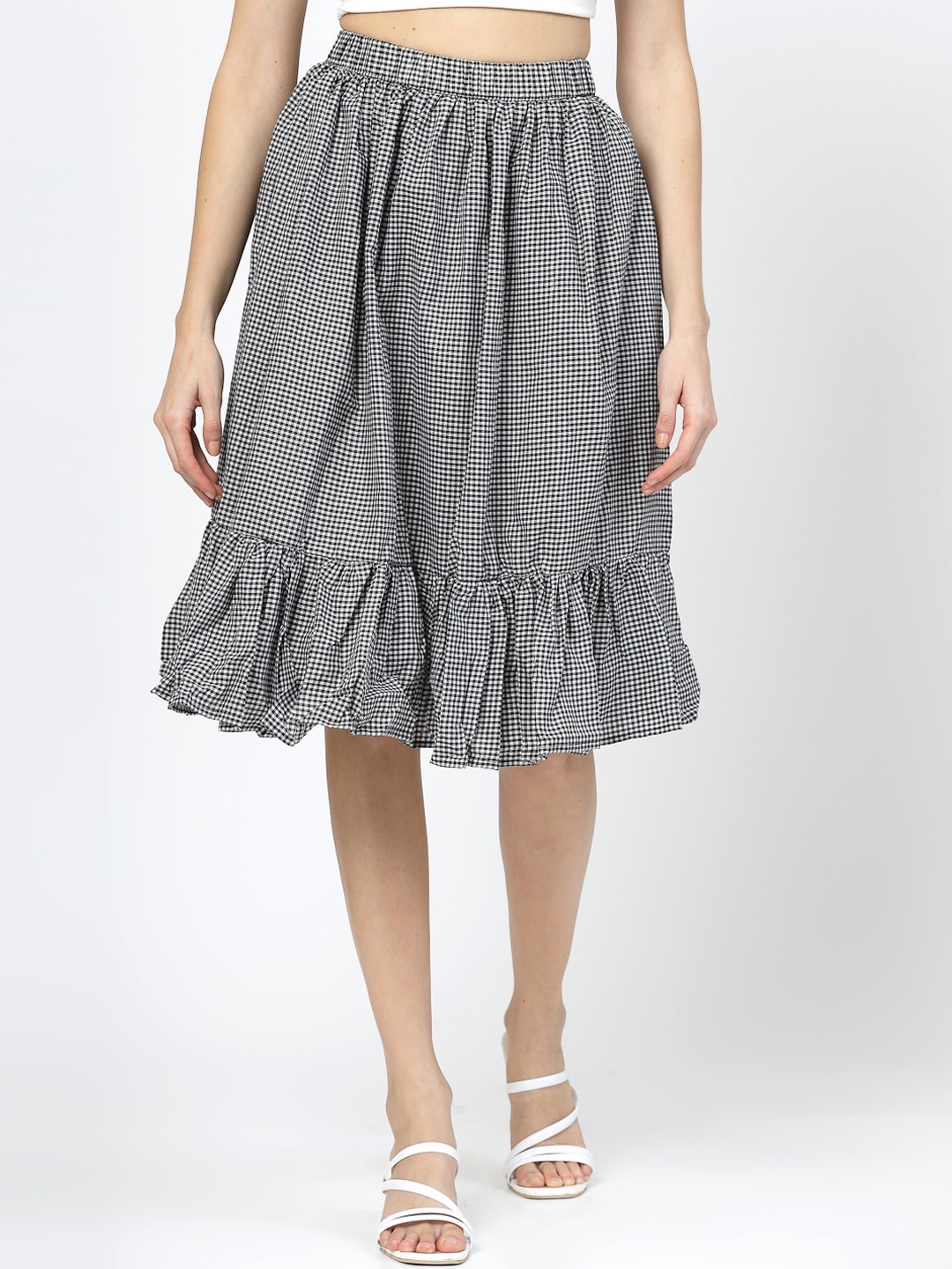 

BAESD Checked Flared Knee-Length skirt, Grey