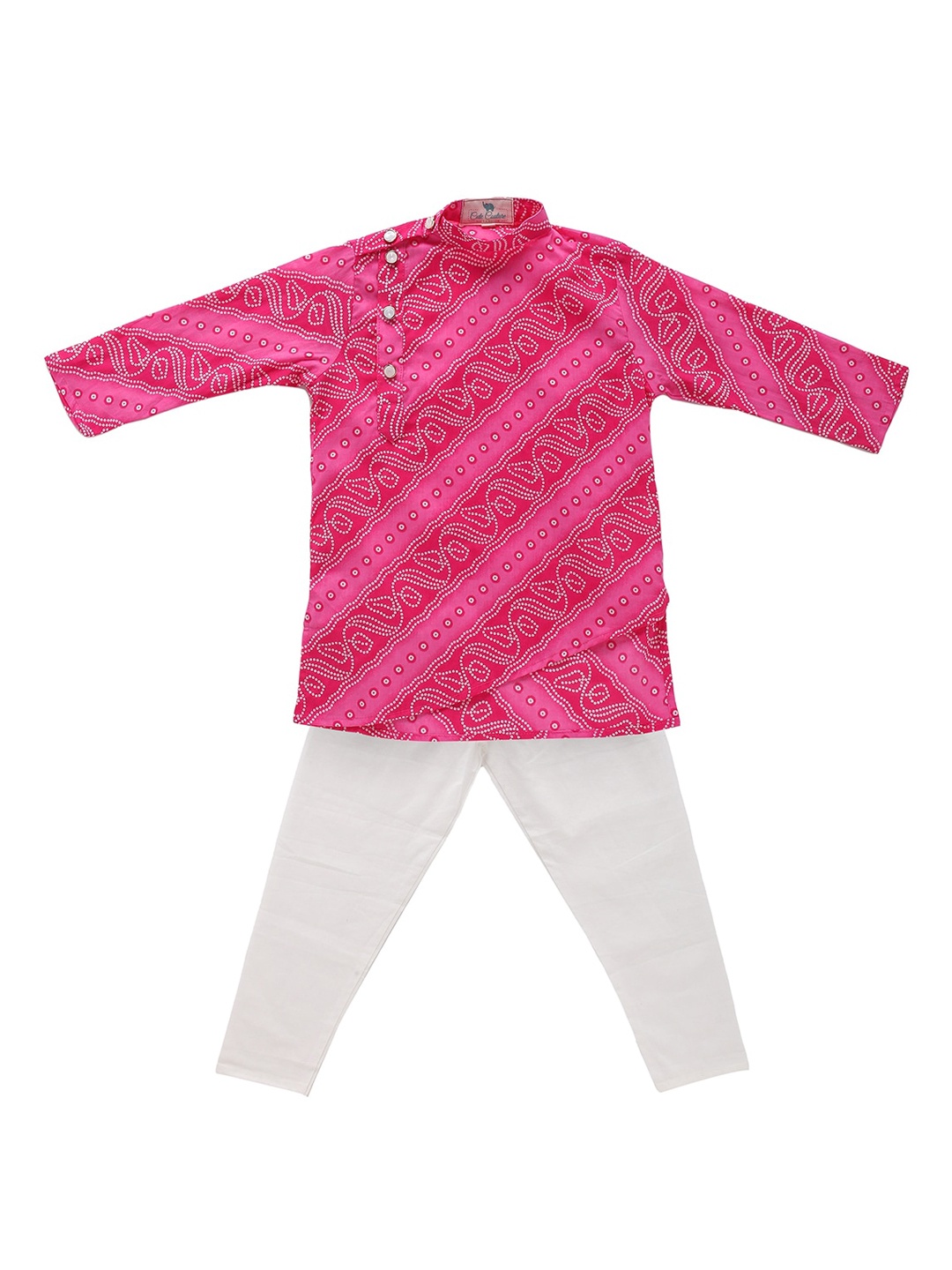 

Cute Couture Boys Bandhani Printed Regular Kurta with Trousers, Pink