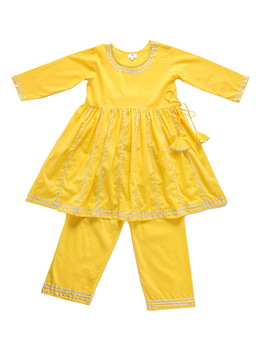 

Cute Couture Girls Woven Design Regular Gotta Patti Kurta with Trousers, Mustard