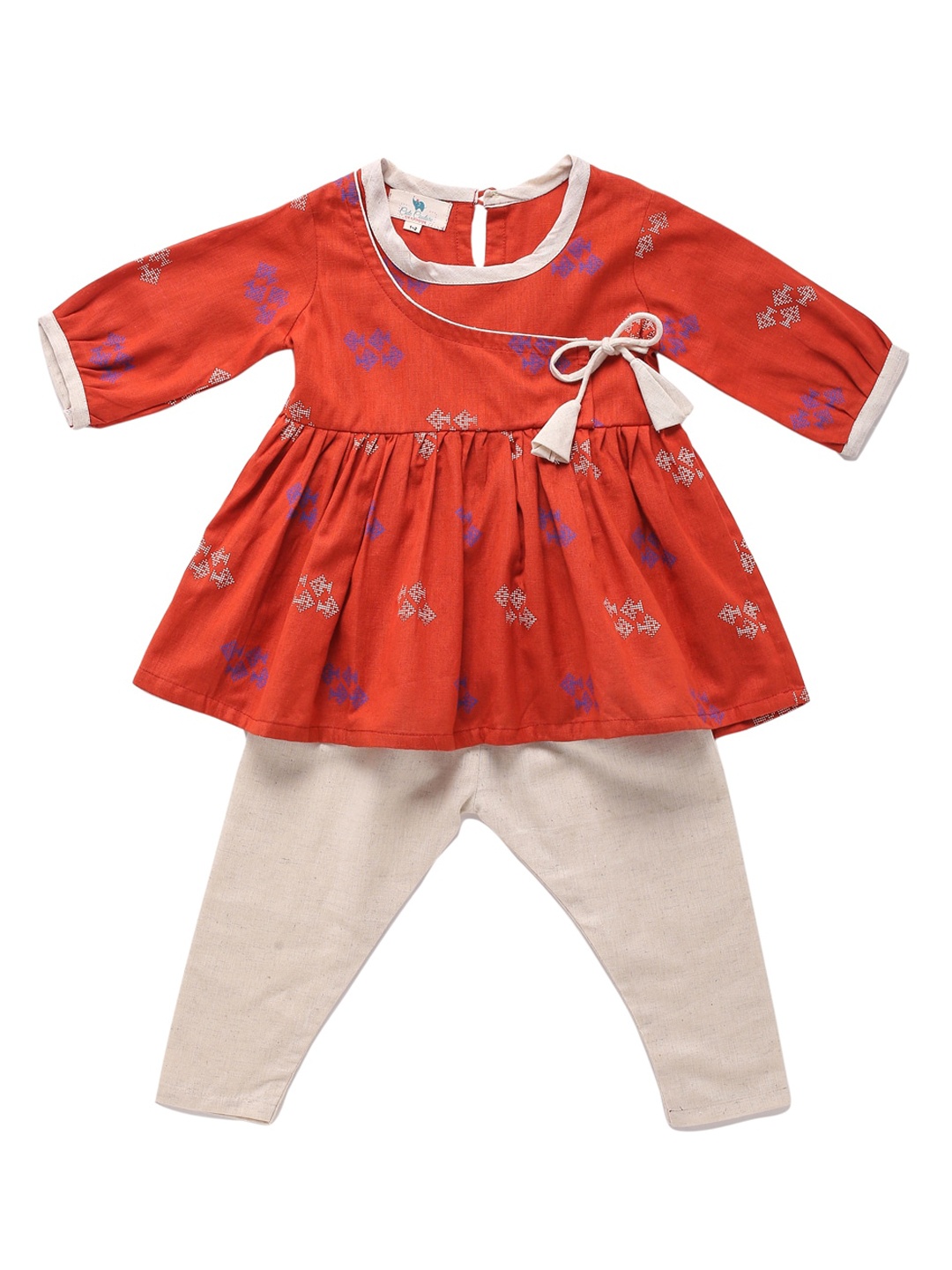 

Cute Couture Girls Ethnic Motifs Printed Angrakha Kurta With Palazzos, Red