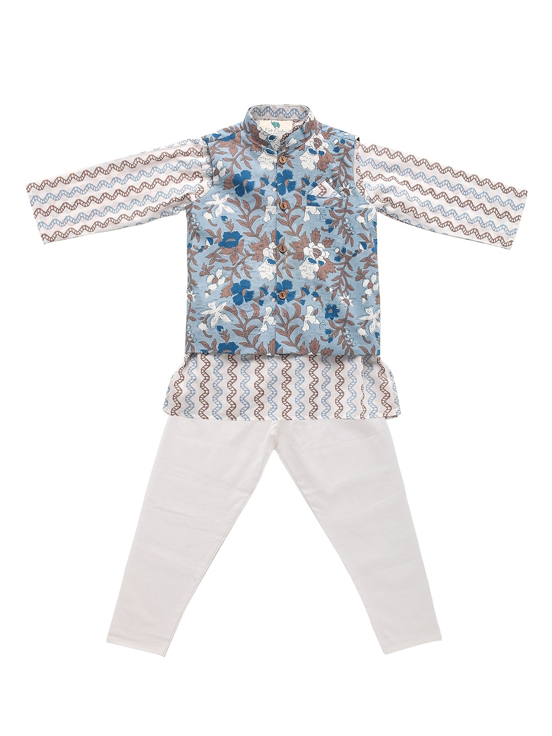 

Cute Couture Boys Printed Straight Kurta With Pyjamas, White