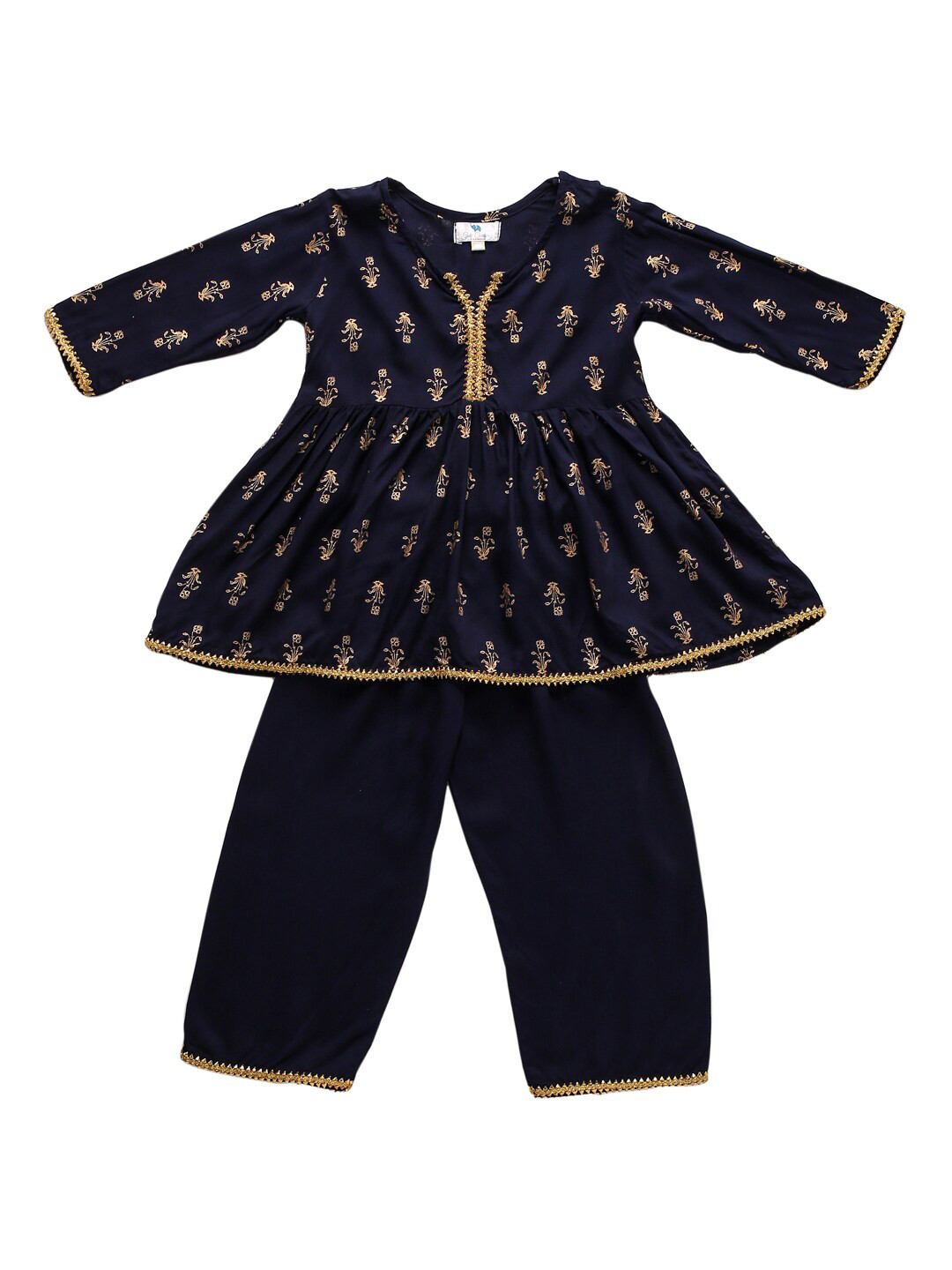 

Cute Couture Girls Floral Printed Gotta Patti Anarkali Kurta with Palazzos, Black