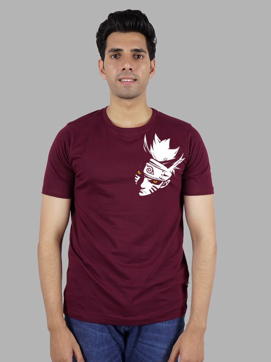 

Elibolz Naruto Printed Round Neck Cotton T-shirt, Maroon