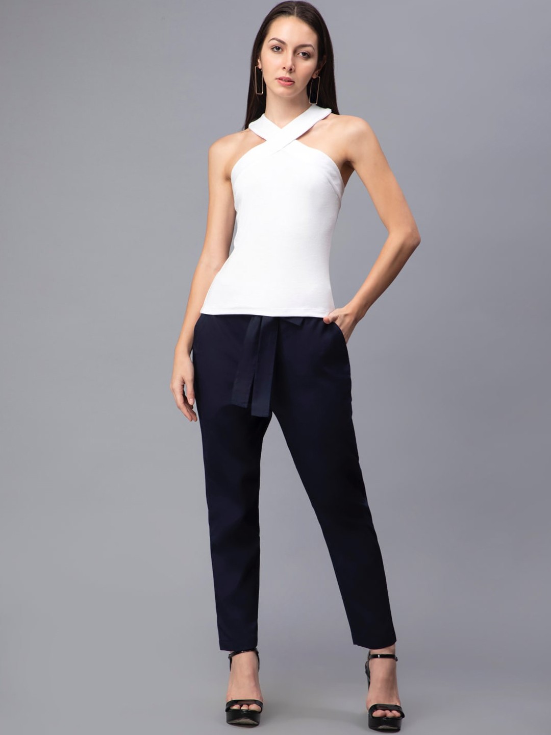 

ENTELLUS Criss-Cross Neck Top With Trousers, White