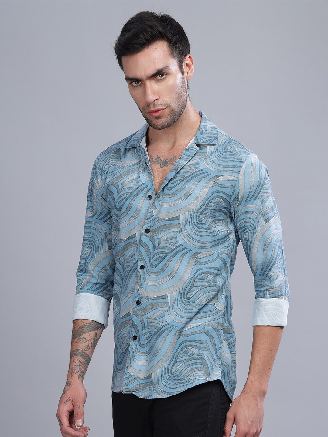 

PAUL STREET Standard Slim Fit Abstract Printed Casual Shirt, Blue