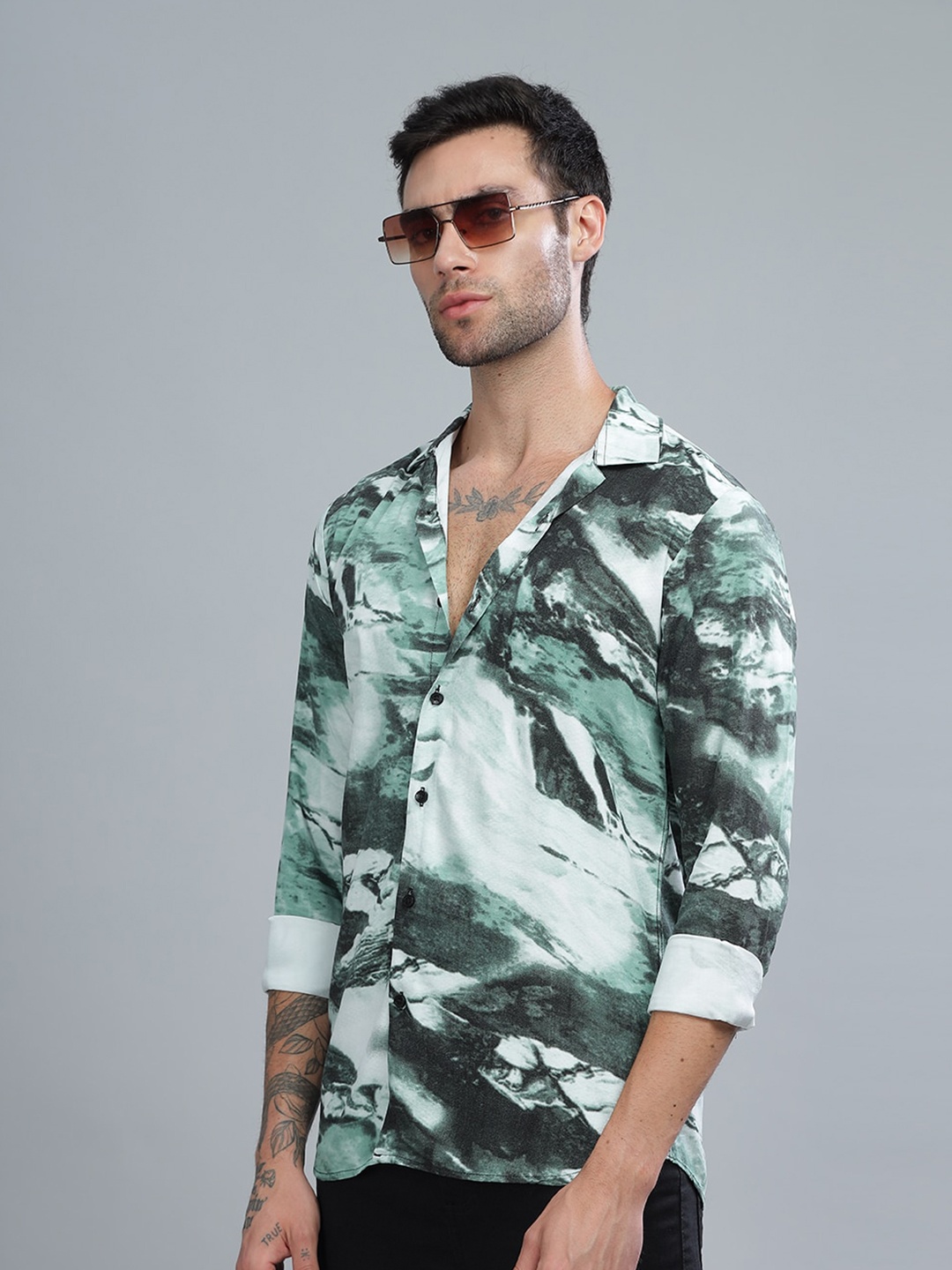 

PAUL STREET Standard Slim Fit Abstract Printed Casual Shirt, Green