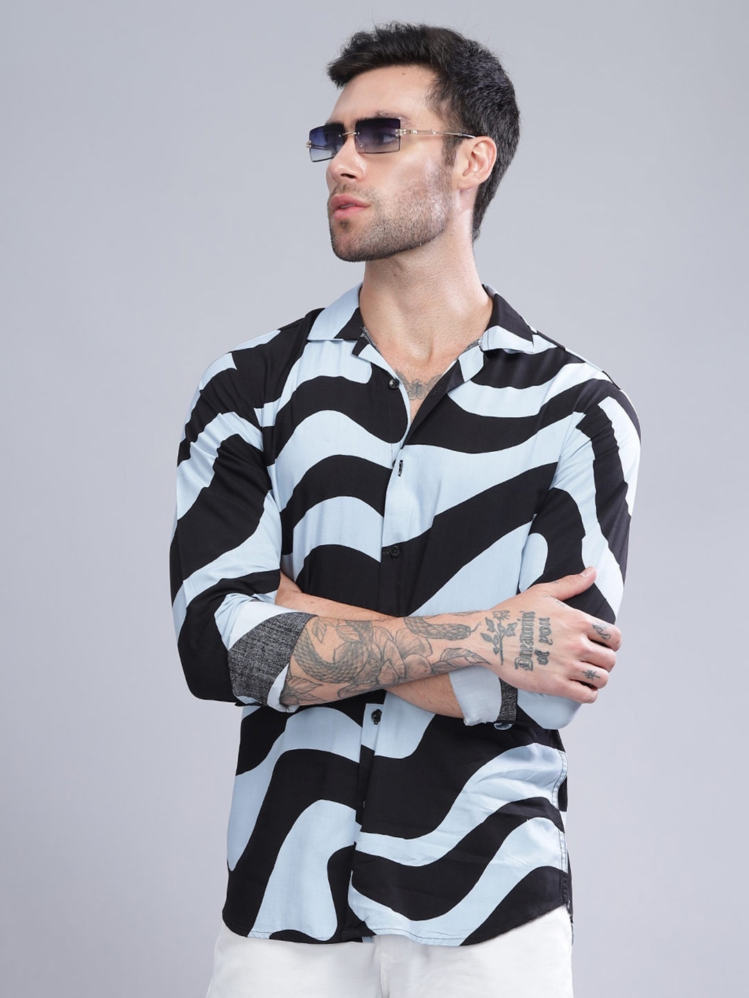

PAUL STREET Standard Slim Fit Abstract Printed Casual Shirt, Blue
