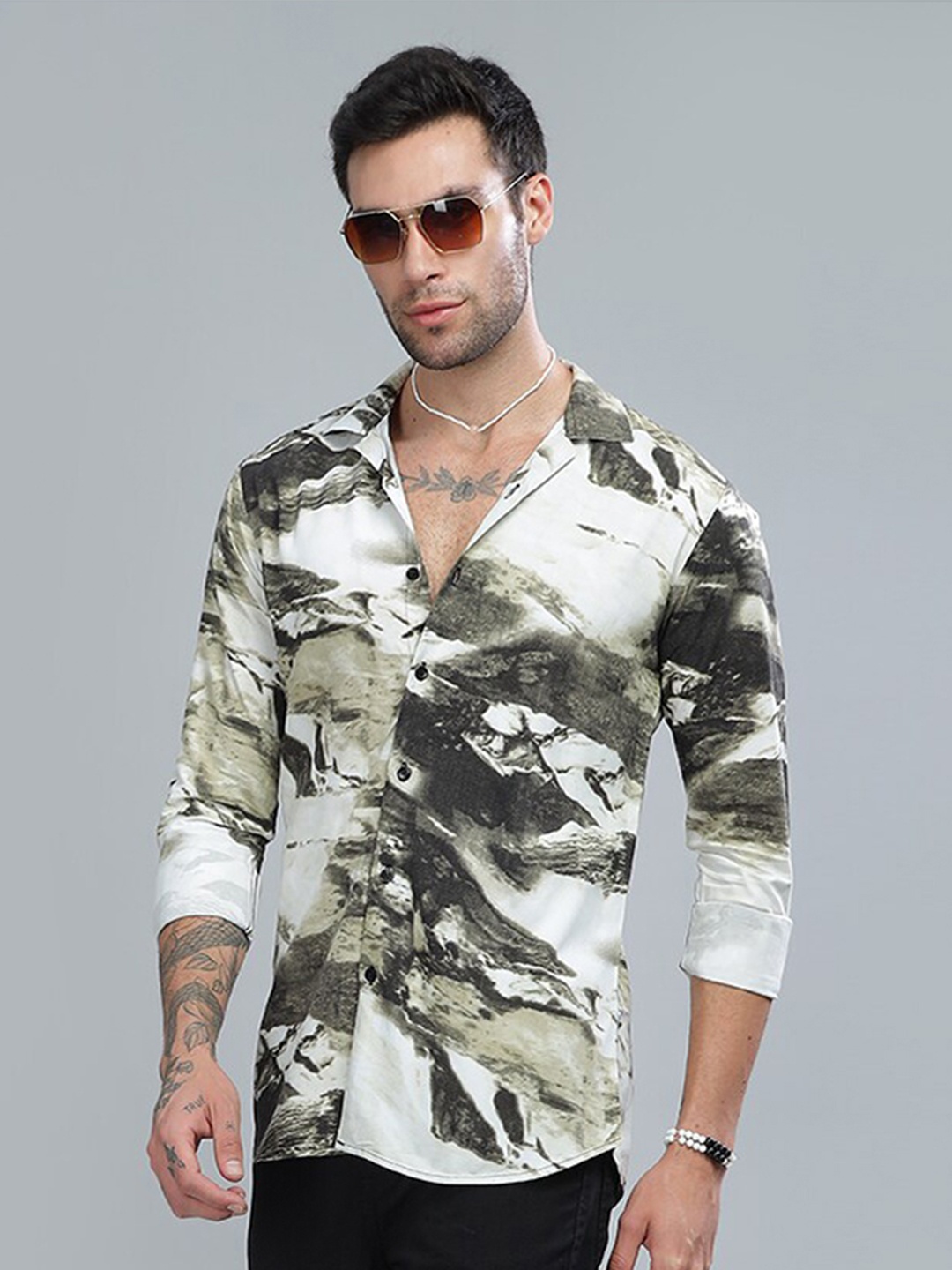 

PAUL STREET Standard Slim Fit Abstract Printed Casual Shirt, White