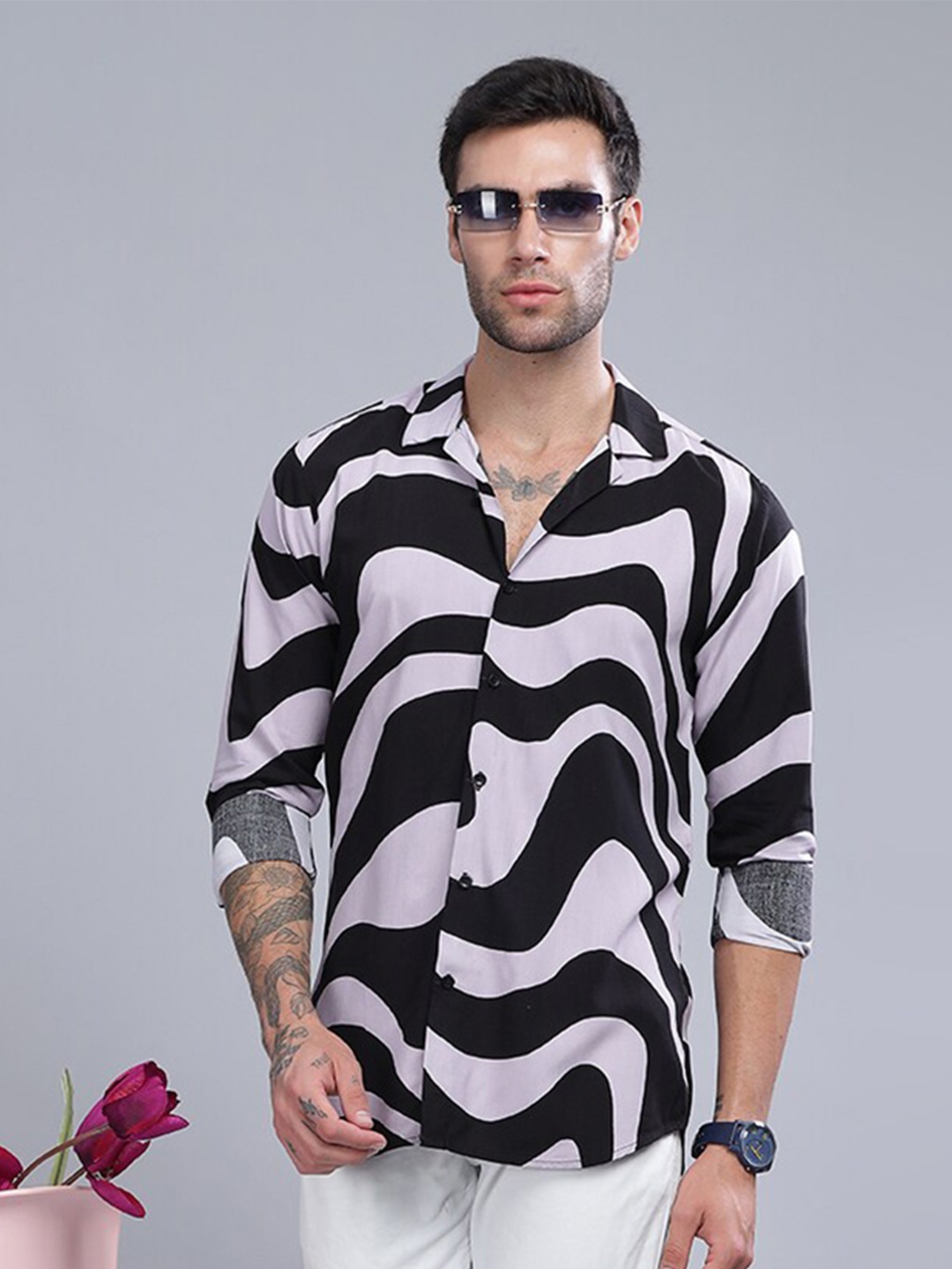 

PAUL STREET Standard Slim Fit Abstract Printed Casual Shirt, Mauve
