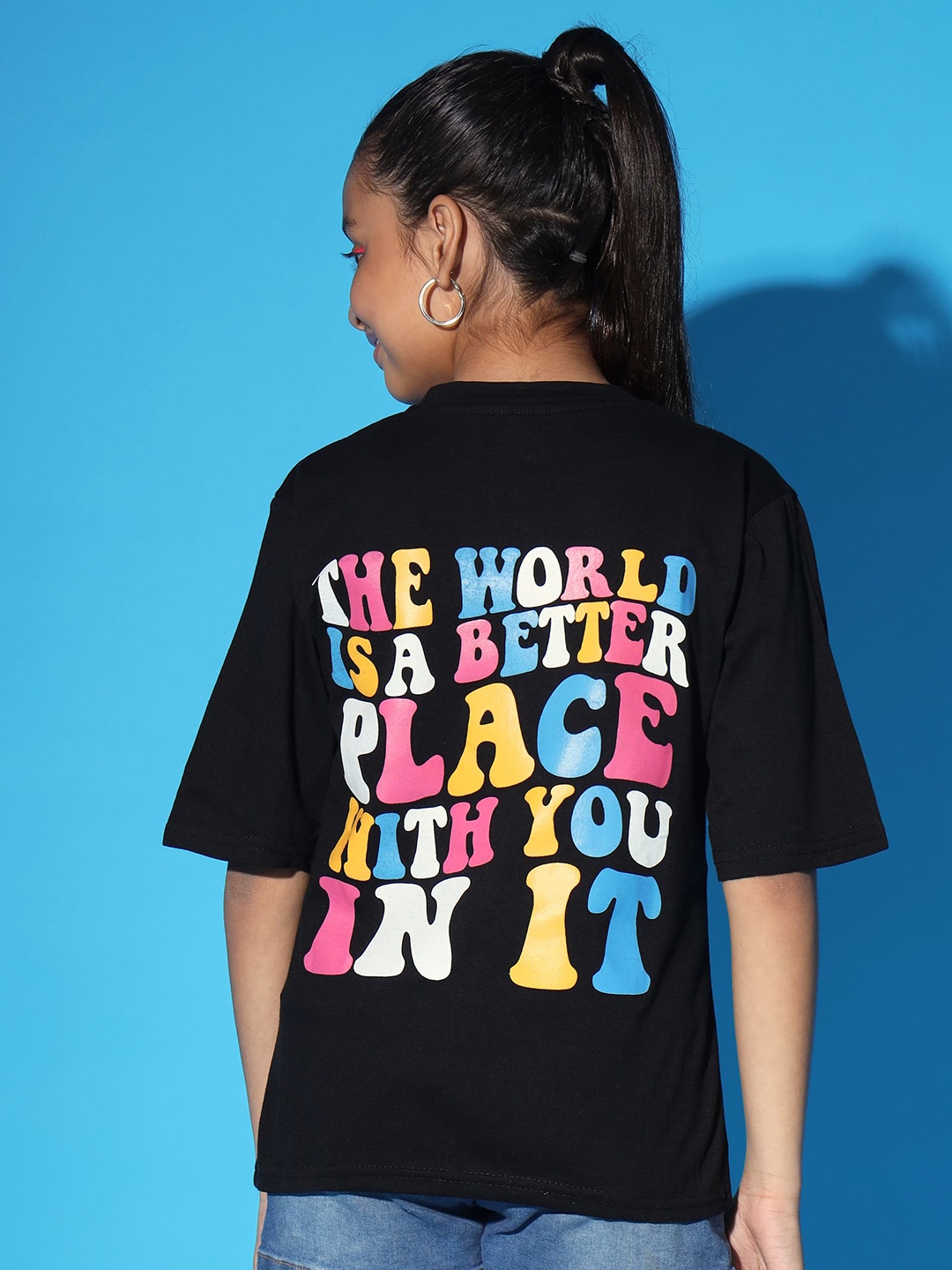 

Nick and Jones Girls Typography Printed Pure Cotton T-shirt, Black