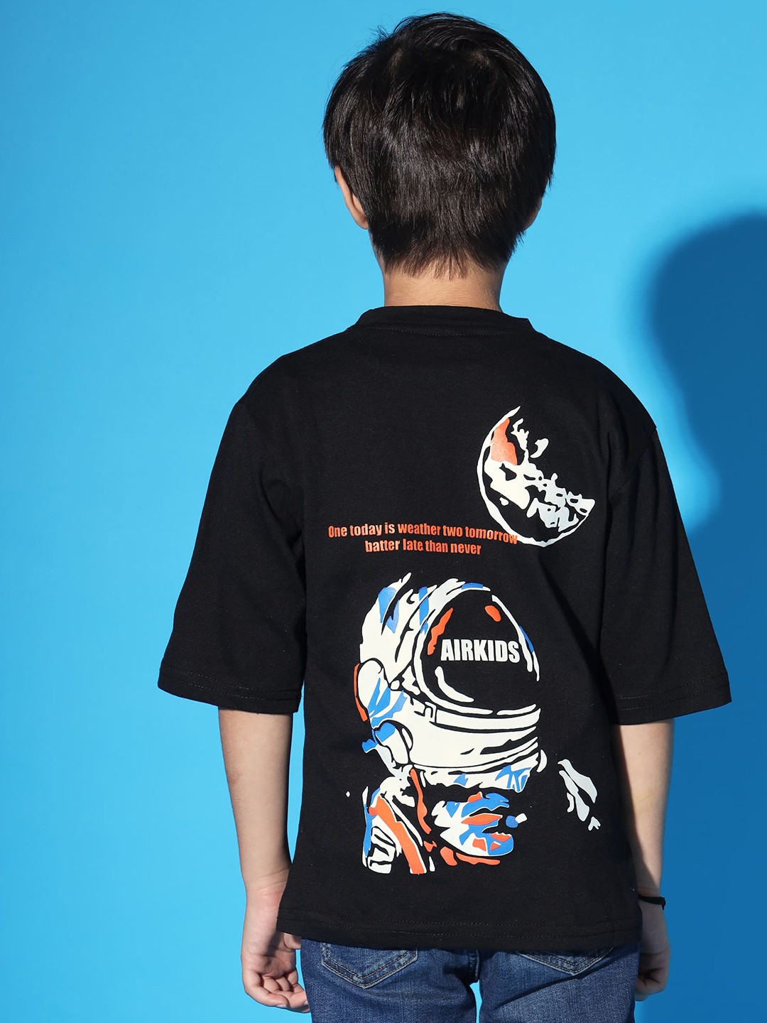 

Nick and Jones Boys Graphic Printed Drop-Shoulder Sleeves Pure Cotton T-shirt, Black