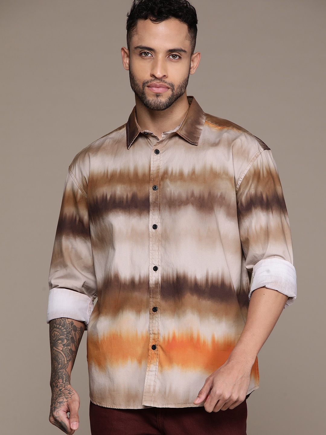 

The Roadster Lifestyle Co. Tie & Dye Pure Cotton Relaxed Fit Shirt, Beige