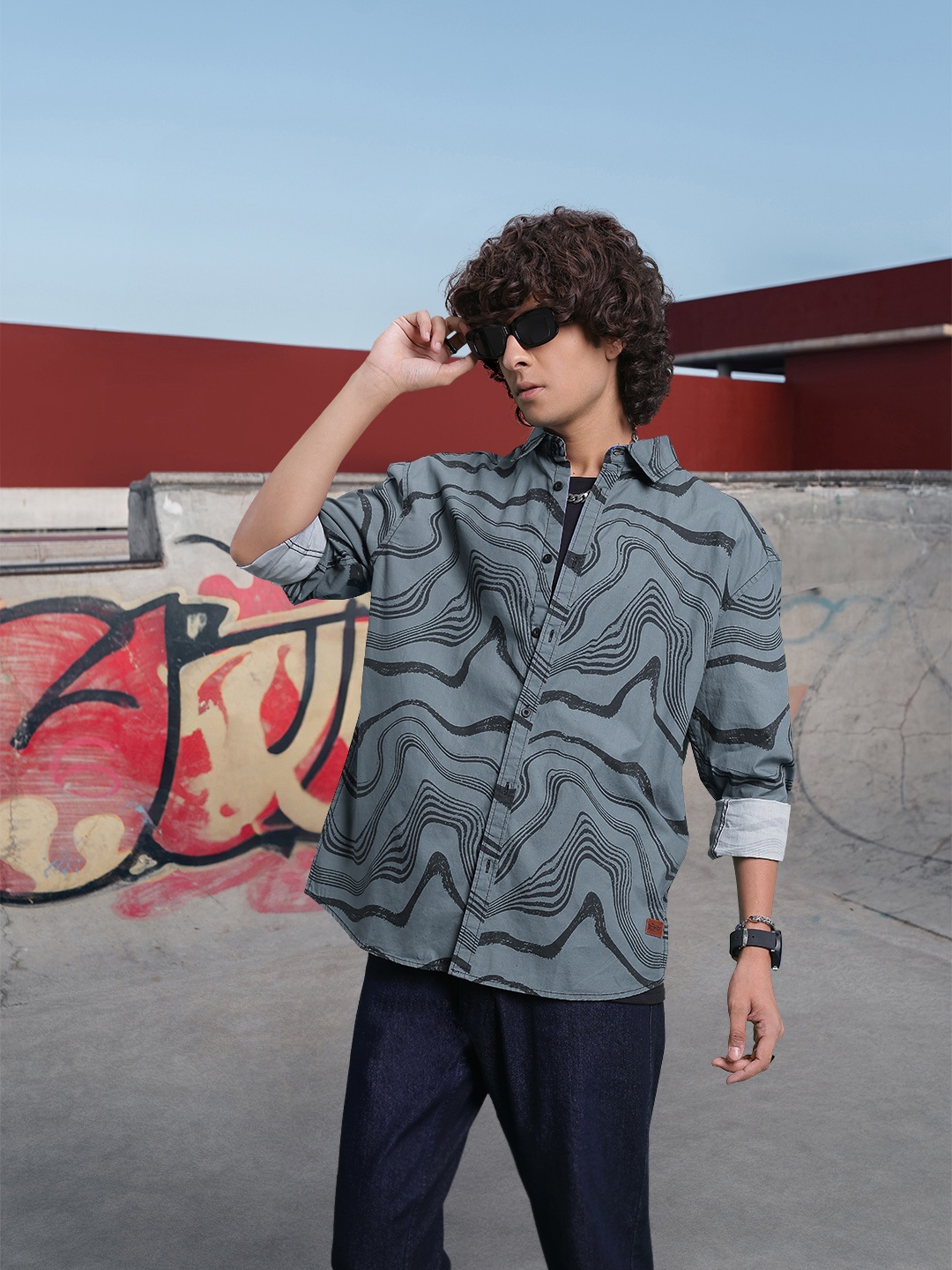 The Roadster Life Co. Relaxed Fit Printed Pure Cotton Casual Shirt, Blue