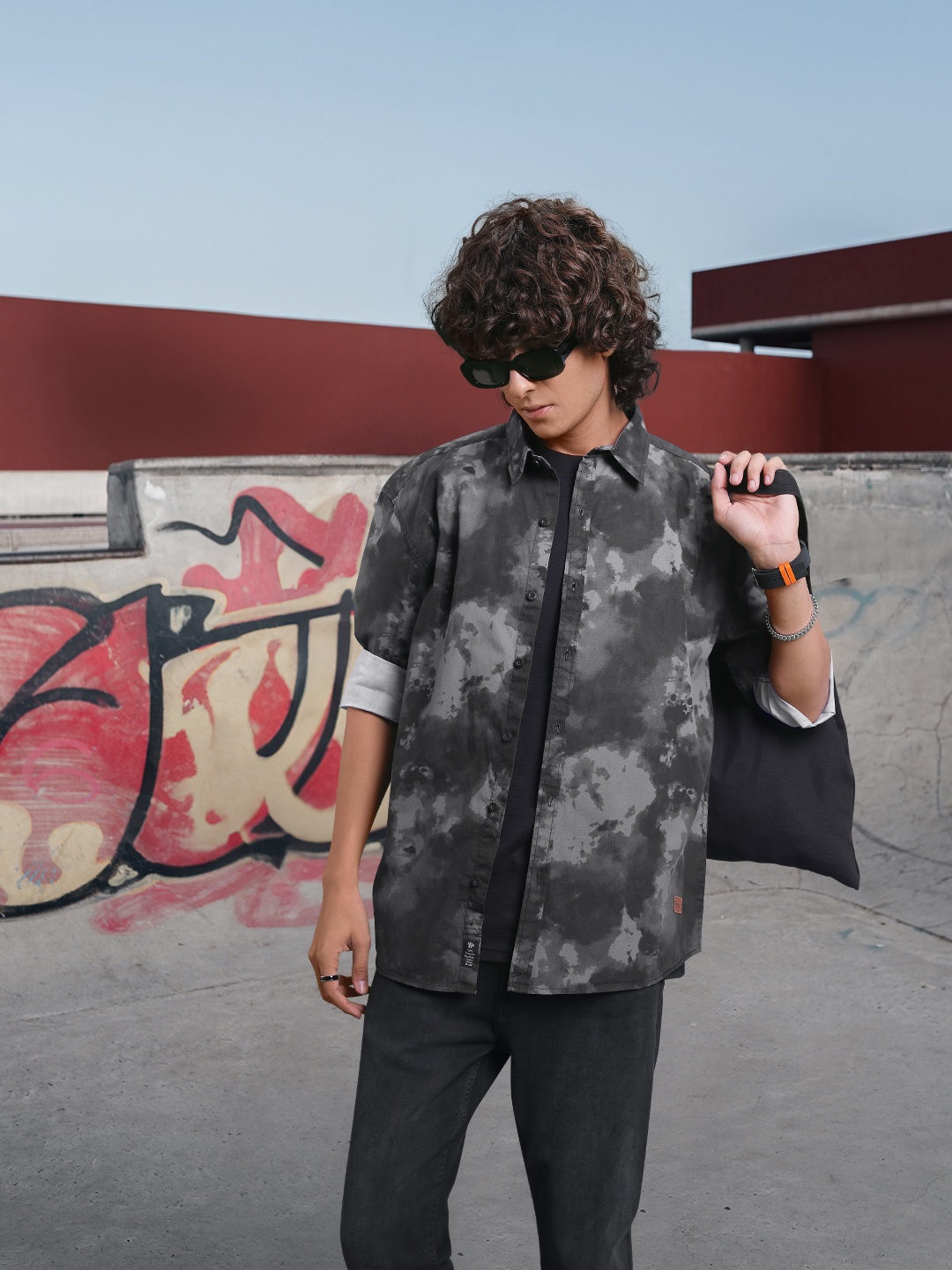 

The Roadster Lifestyle Co. Printed Pure Cotton Relaxed Shirt, Black