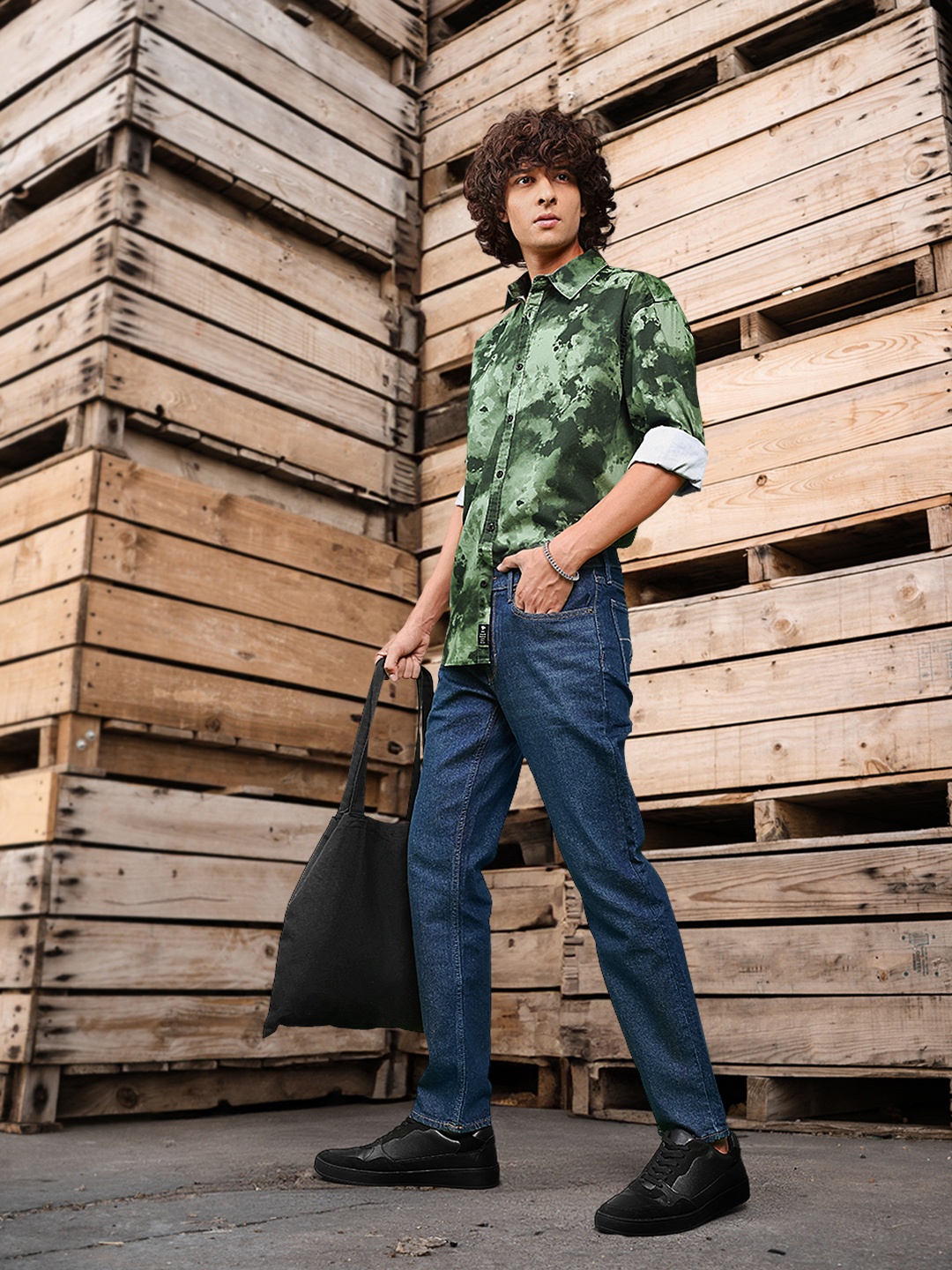 The Roadster Life Co. Relaxed Fit Printed Pure Cotton Casual Shirt, Green